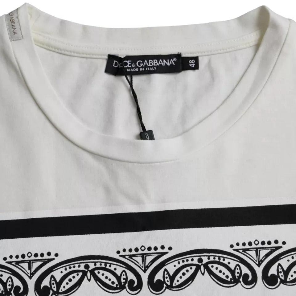 Dolce & Gabbana Vit Bandana Mönstrad Bomull Kortärmad Herr T-shirt