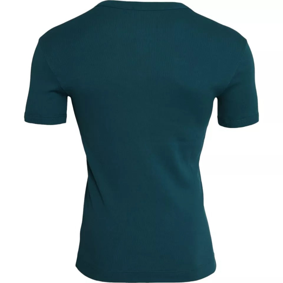 Dolce & Gabbana Blågrön Bomull Rundhalsad Kortärmad T-shirt