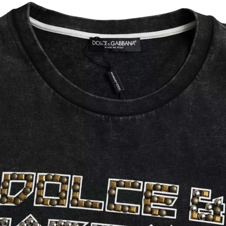 Dolce & Gabbana svart logotyptryck bomulls-t-shirt med rund hals för män