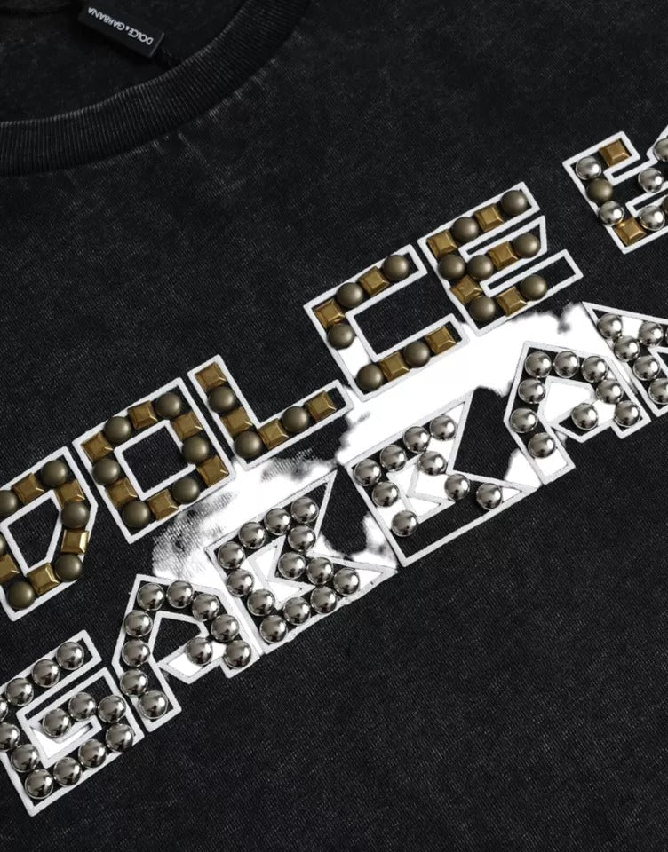 Dolce & Gabbana svart logotyptryck bomulls-t-shirt med rund hals för män