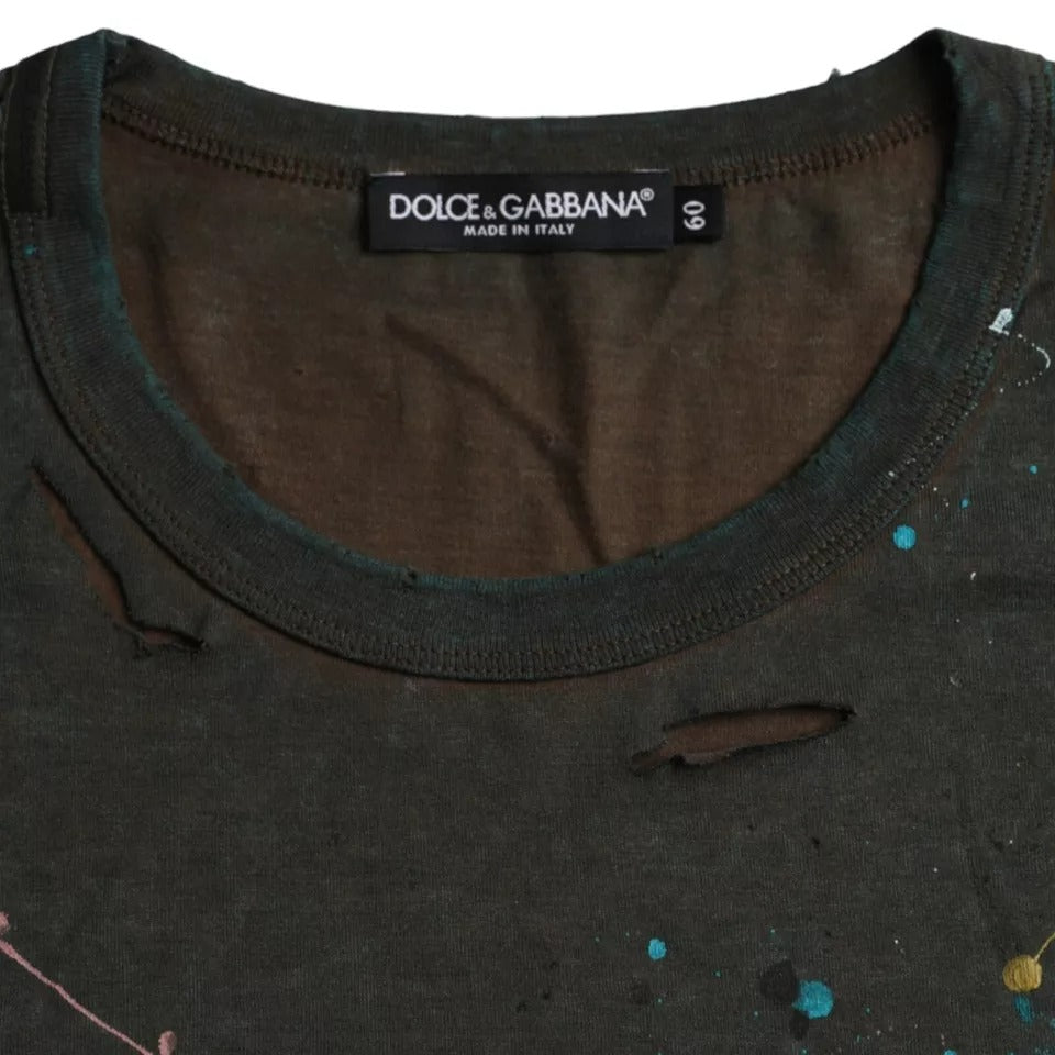 Dolce & Gabbana Grå Color Splash Bomulls-t-shirt med rund halsringning
