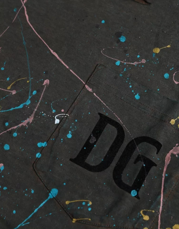 Dolce & Gabbana Grå Color Splash Bomulls-t-shirt med rund halsringning