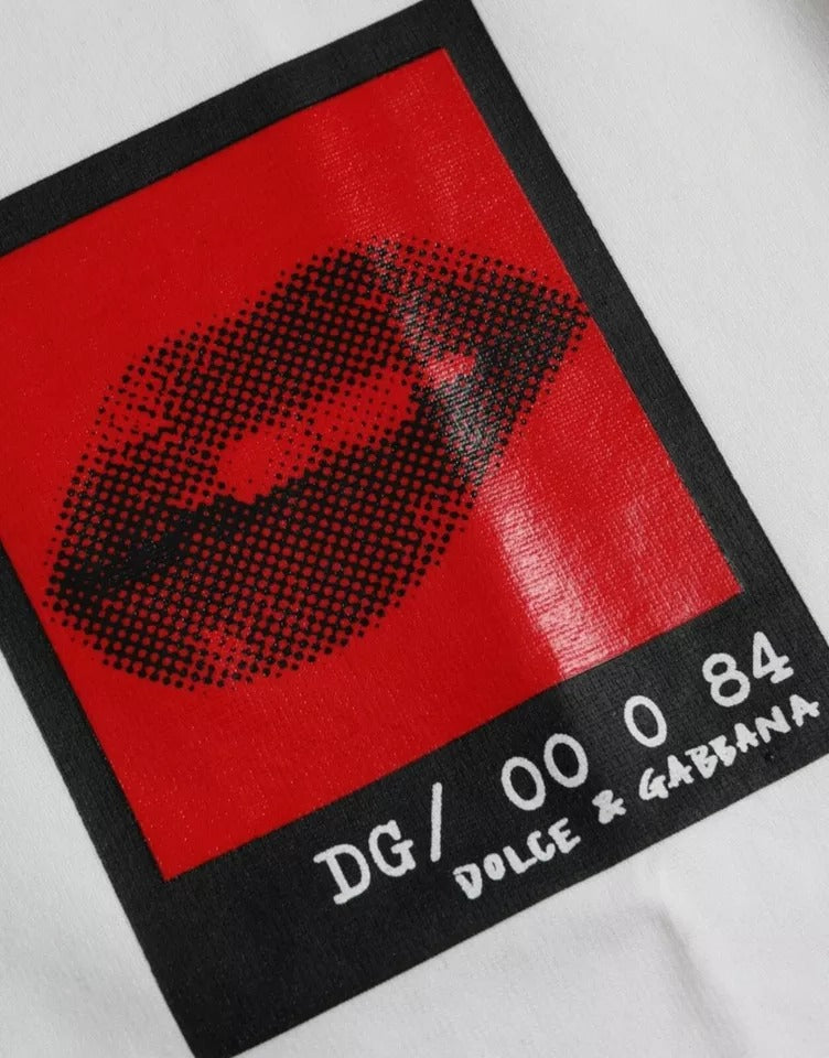 Dolce & Gabbana Vit Röda Läppar Tryckt Bomull Herr T-shirt