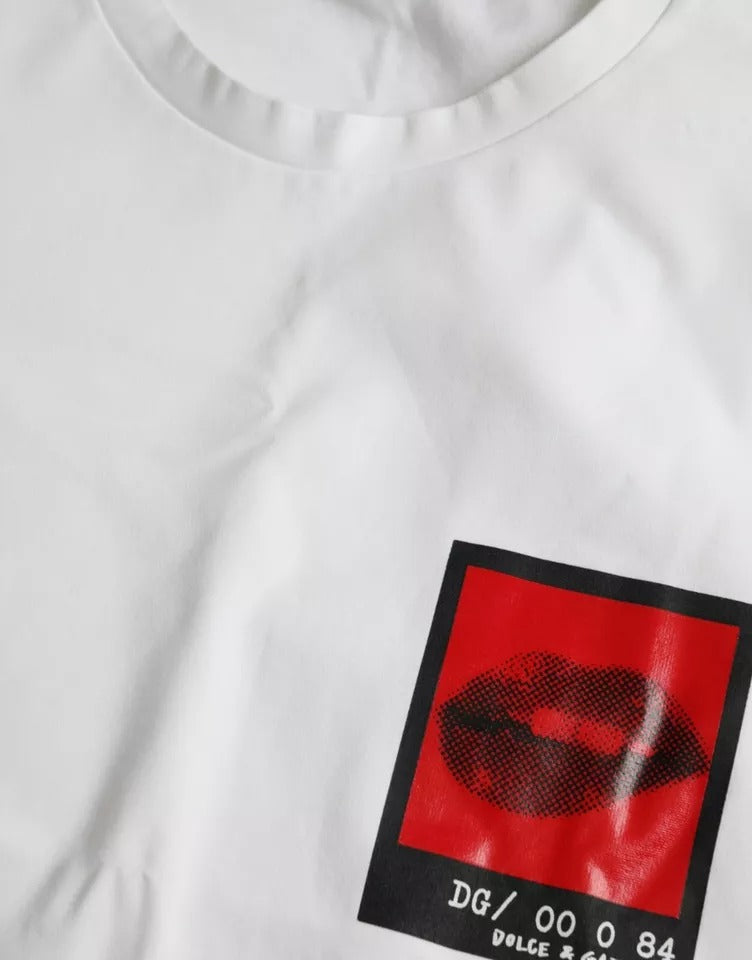Dolce & Gabbana Vit Röda Läppar Tryckt Bomull Herr T-shirt