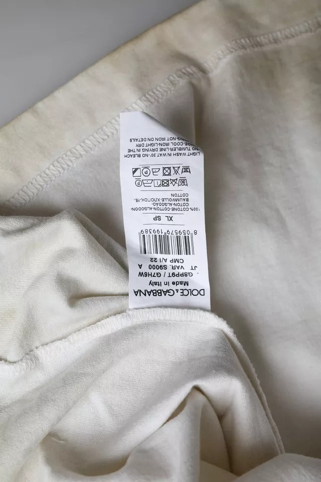 Dolce & Gabbana Off White Logo Bomulls-t-shirt med rund hals