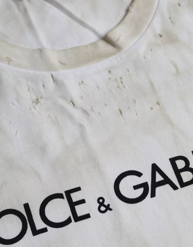Dolce & Gabbana Off White Logo Bomulls-t-shirt med rund hals