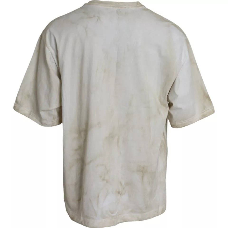 Dolce & Gabbana Off White Logo Bomulls-t-shirt med rund hals