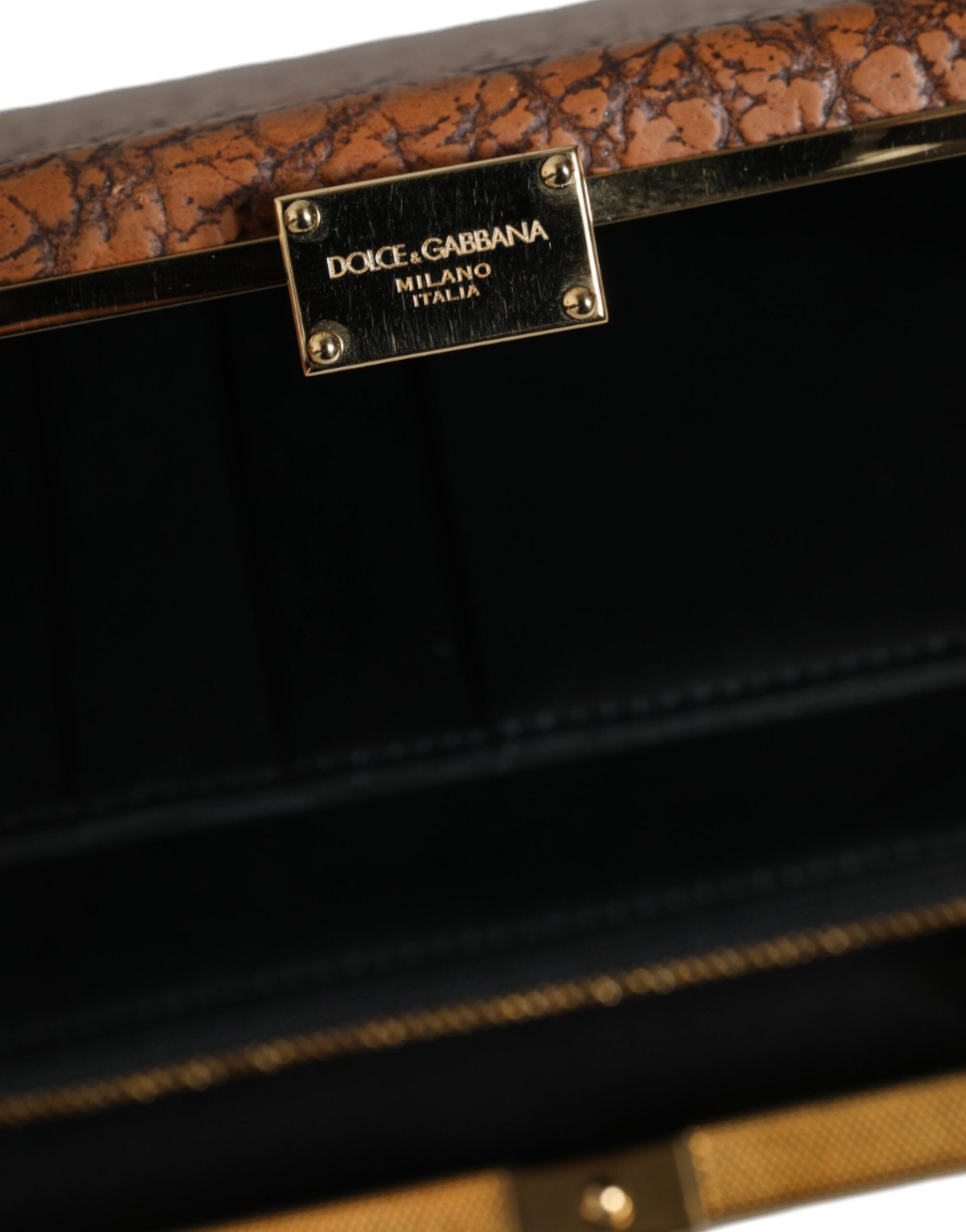 Dolce & Gabbana Brun Läderkuvertväska med Guldfärgad Ram