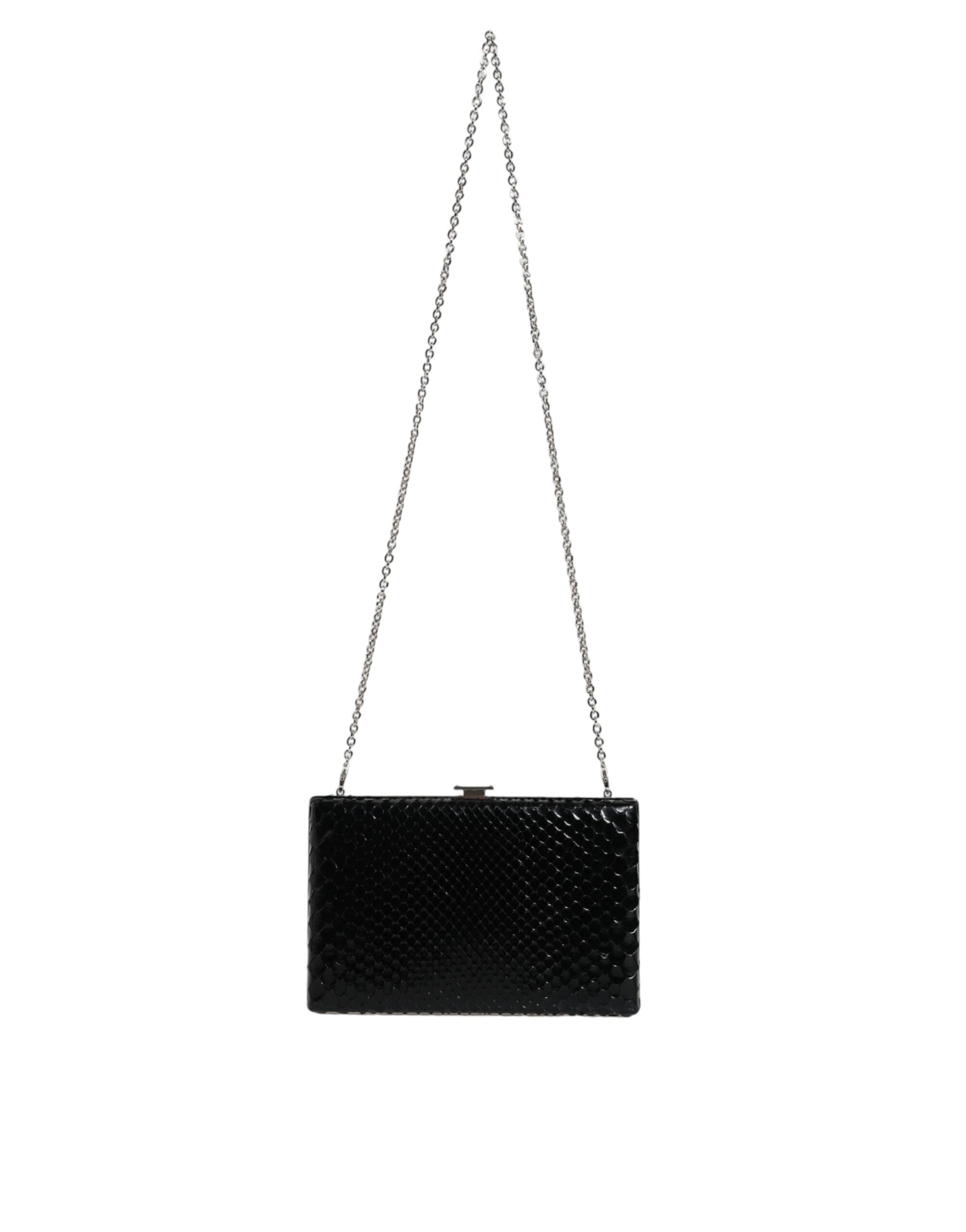 Dolce & Gabbana Svart Läder Silverfärgad Kuvertväska Mini Axelremsväska