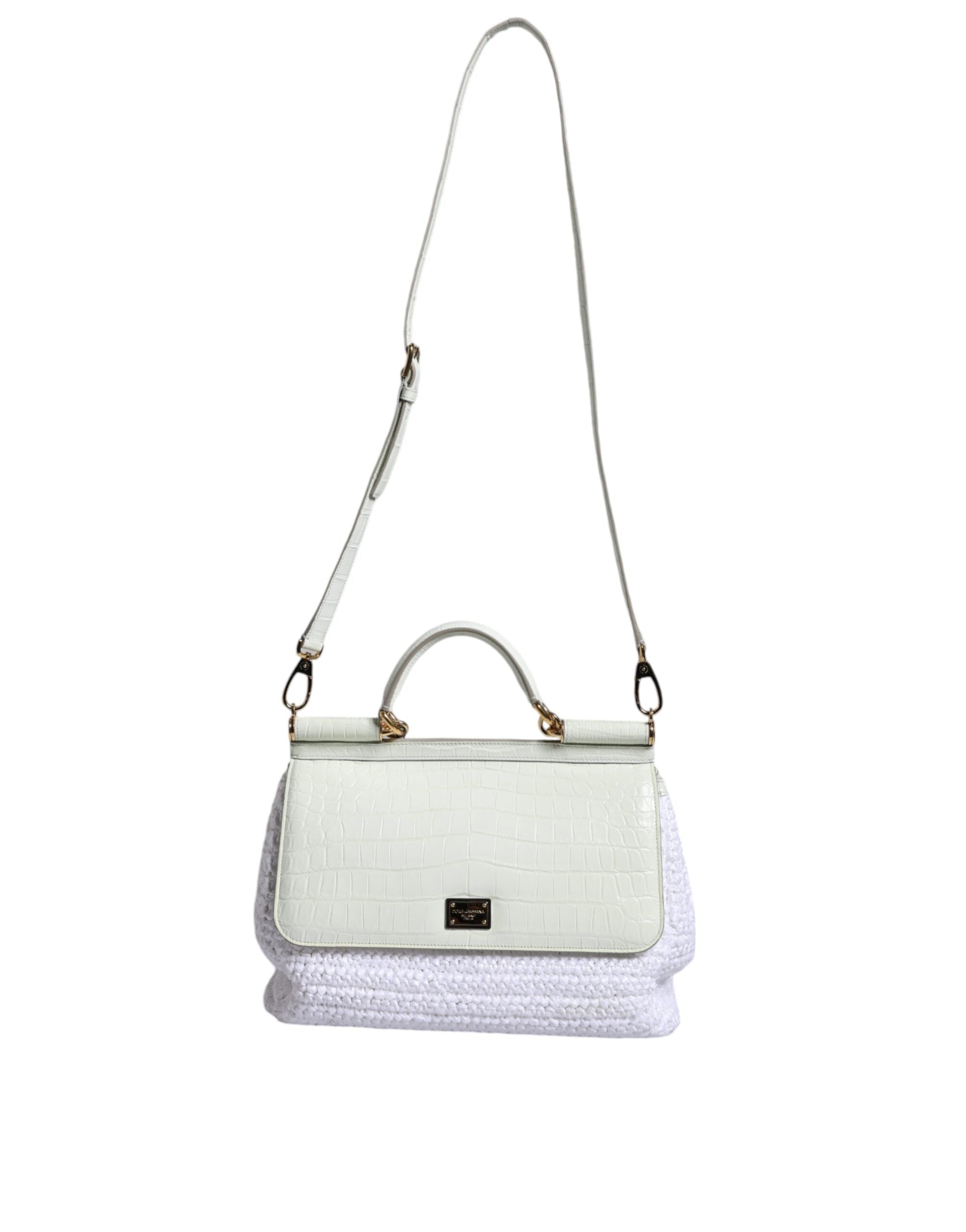 Dolce & Gabbana Vit Rafia Läder Sicily Axelremsväska