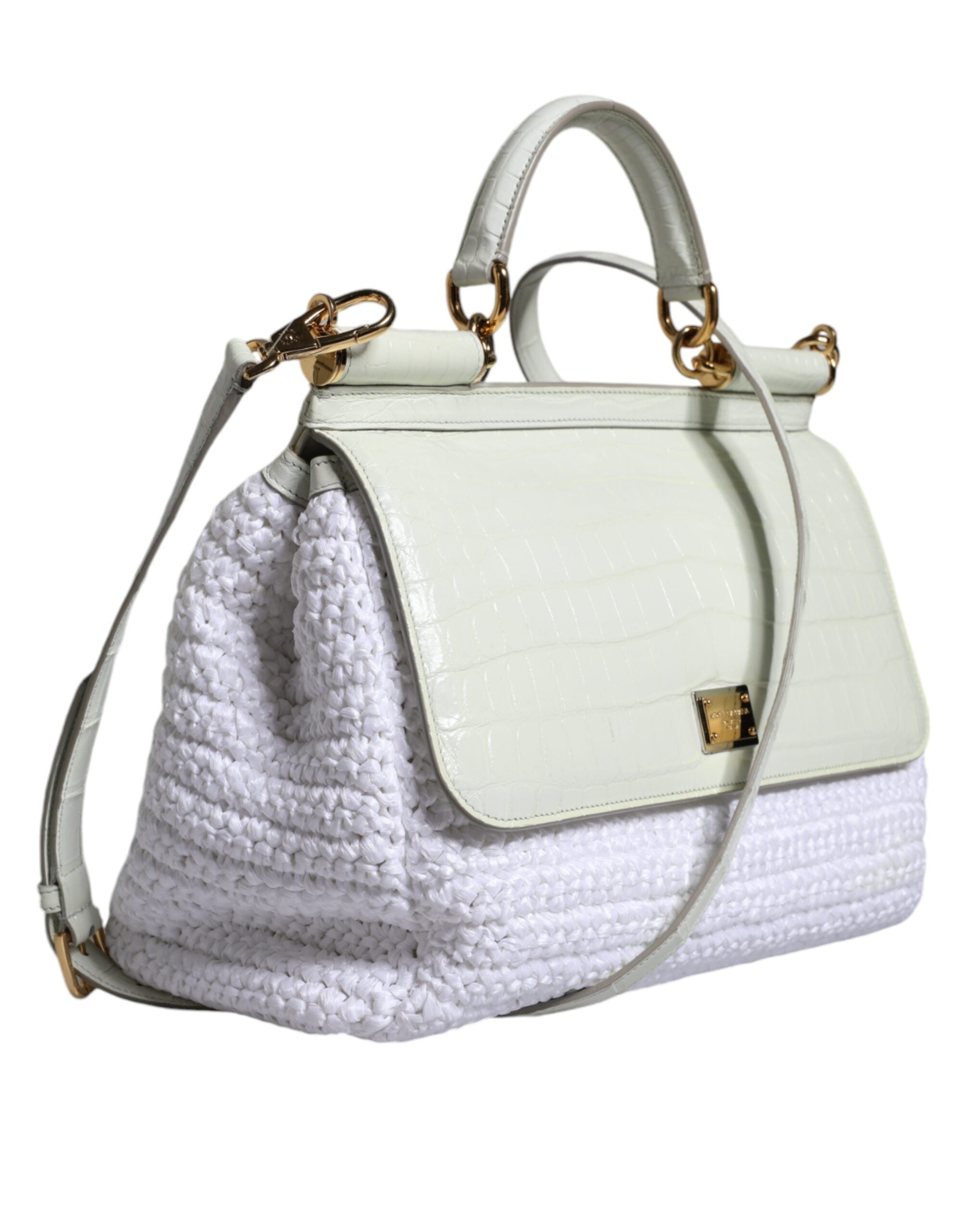 Dolce & Gabbana Vit Rafia Läder Sicily Axelremsväska