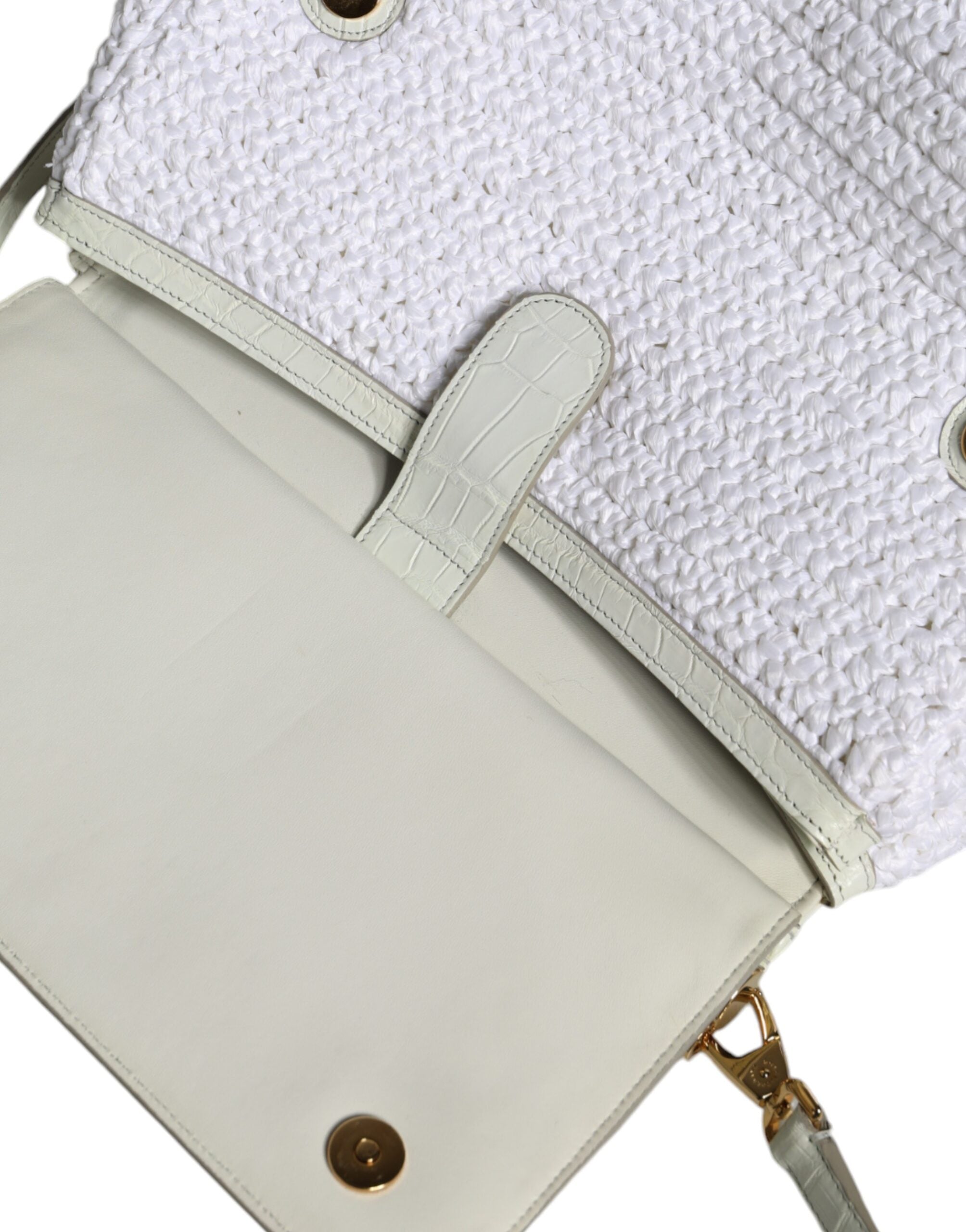 Dolce & Gabbana Vit Rafia Läder Sicily Axelremsväska