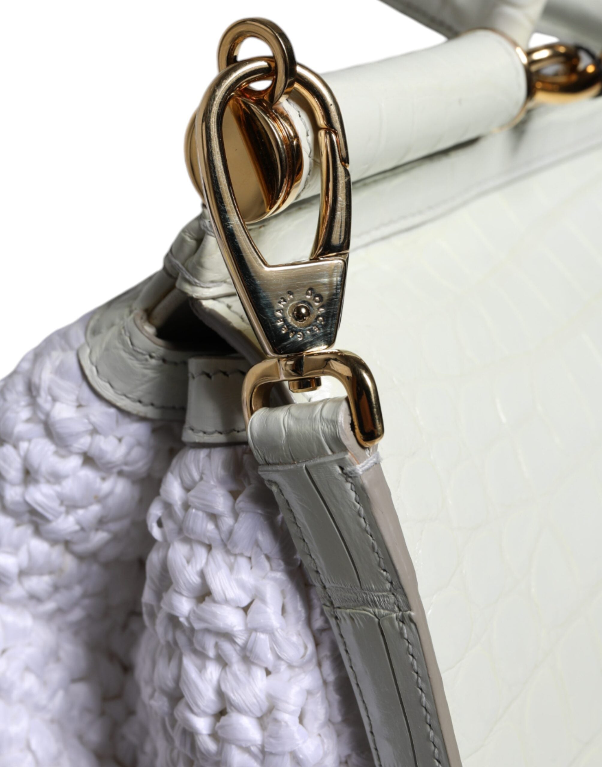 Dolce & Gabbana Vit Rafia Läder Sicily Axelremsväska