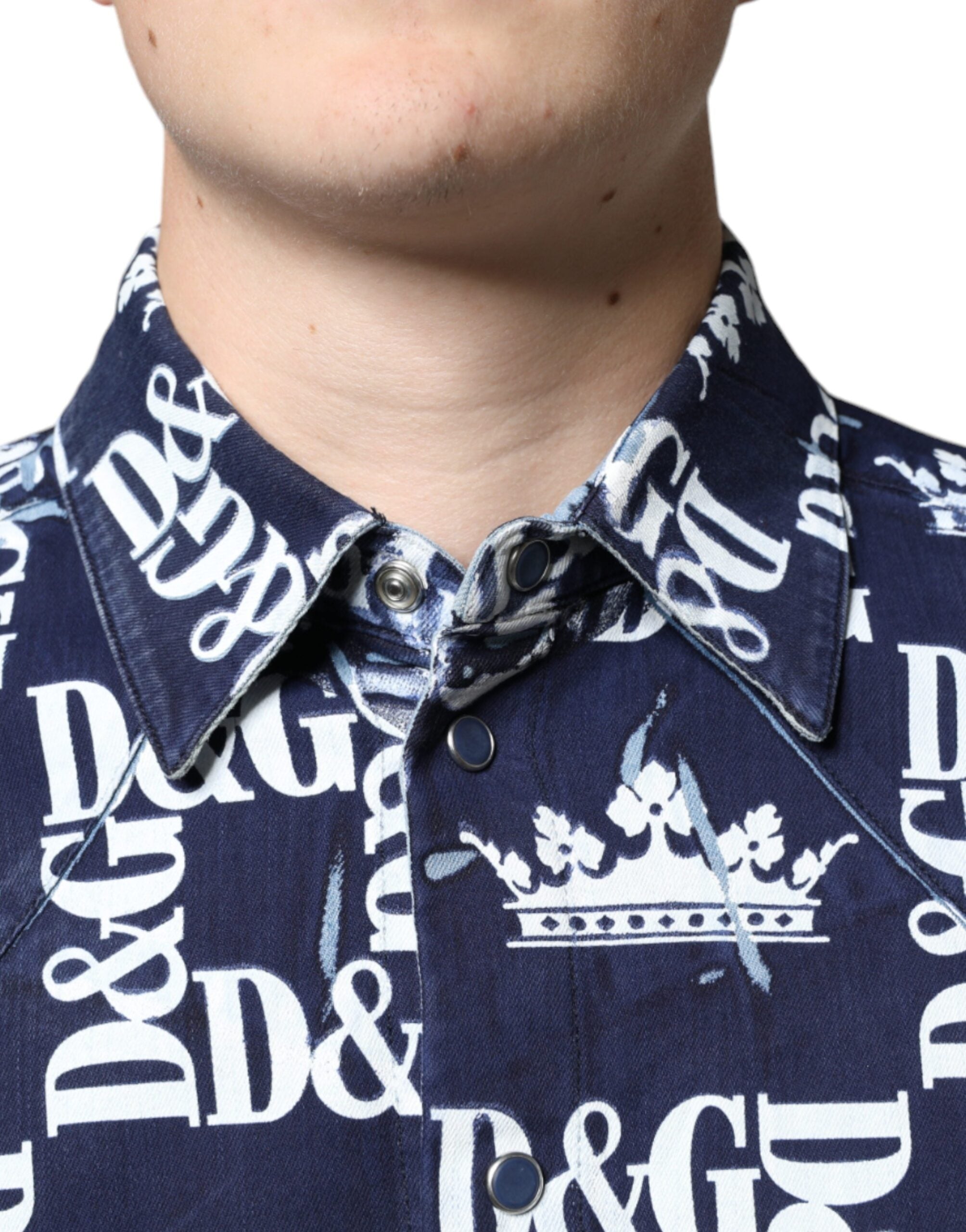 Dolce & Gabbana Blå Kronlogotyptryck Slim Fit Bomullsskjorta