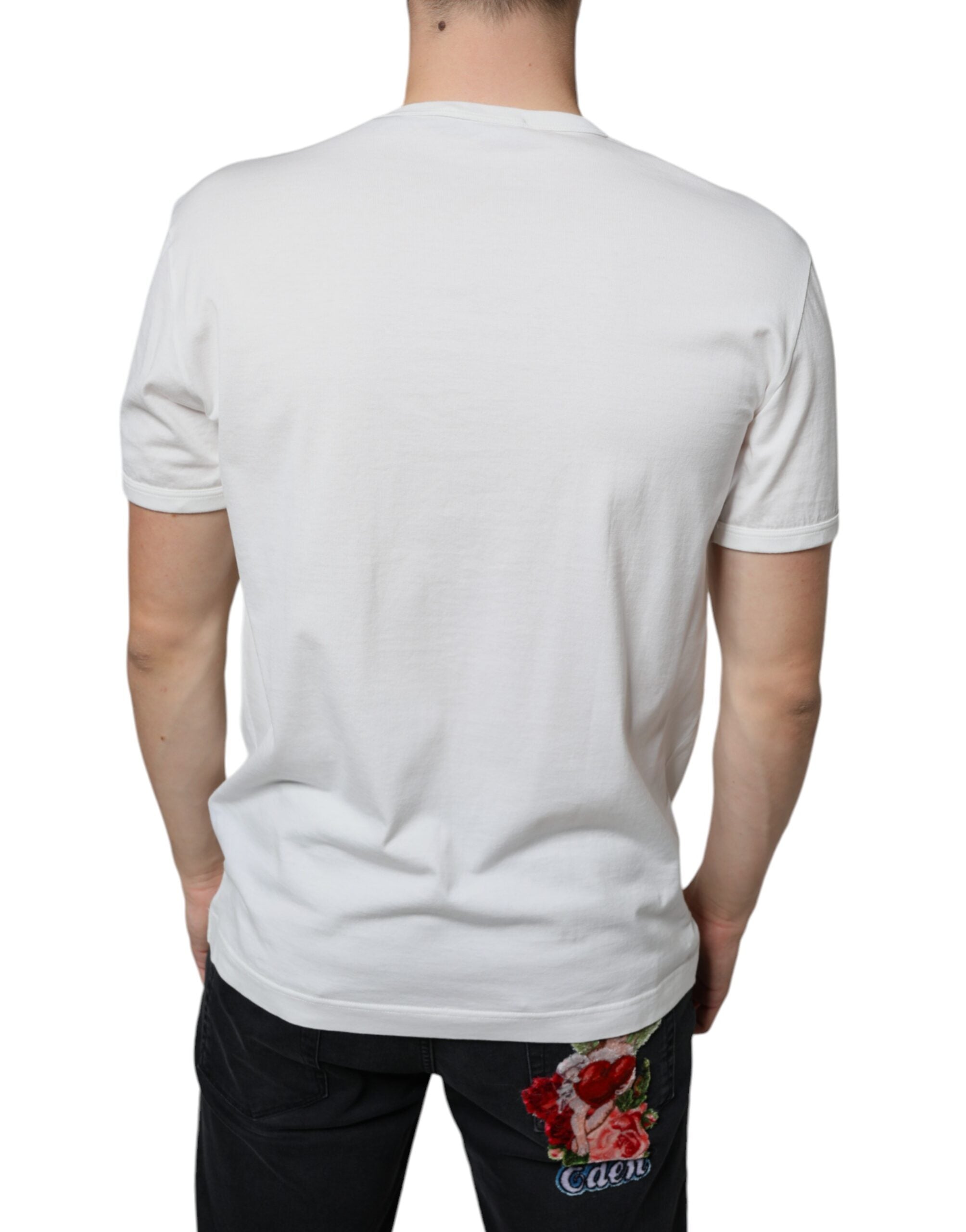 Dolce & Gabbana Vit t-shirt med präglad bomullsringning och logotyp