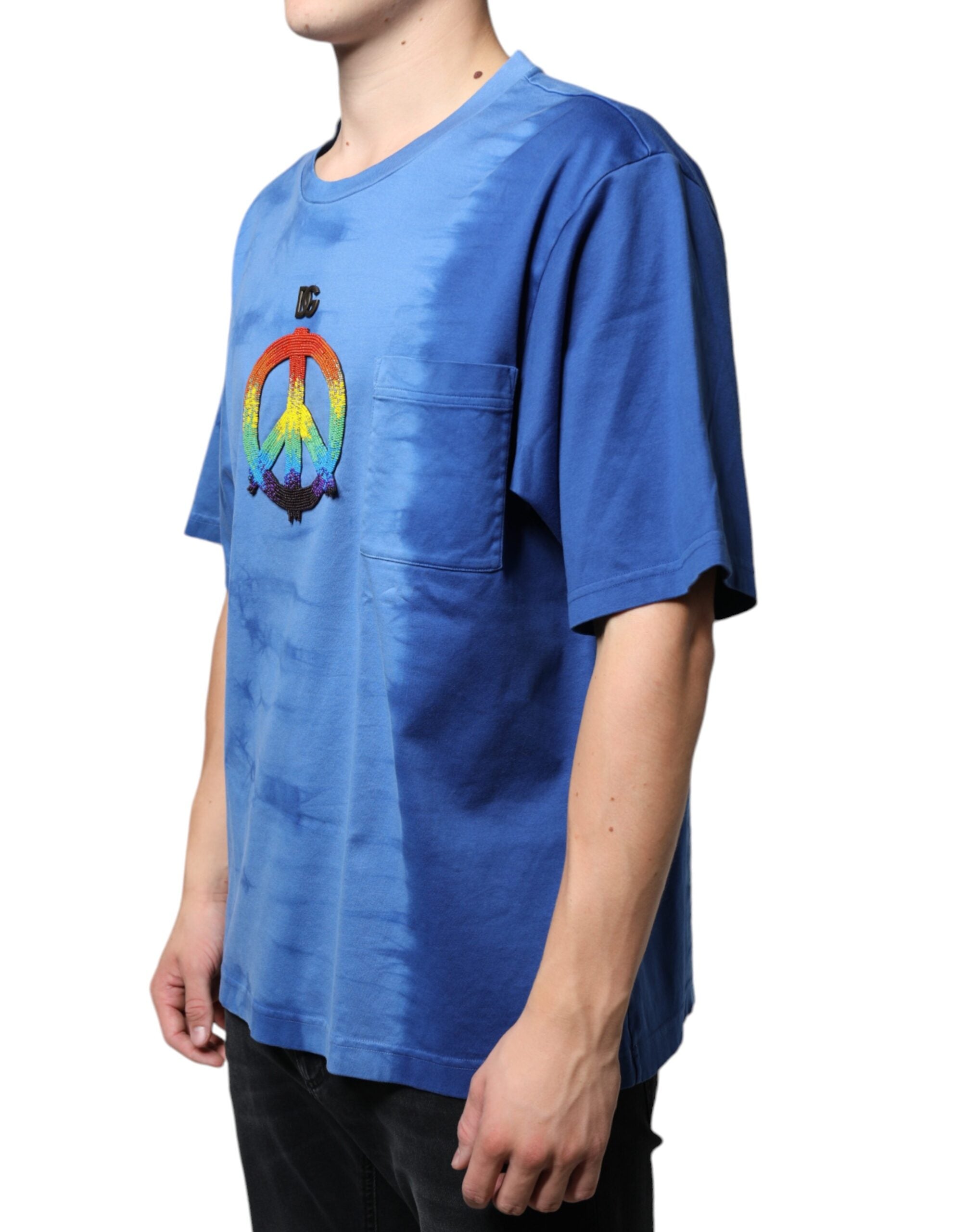 Dolce & Gabbana Blå Tie-Dye Peace Sign Bomulls-T-shirt