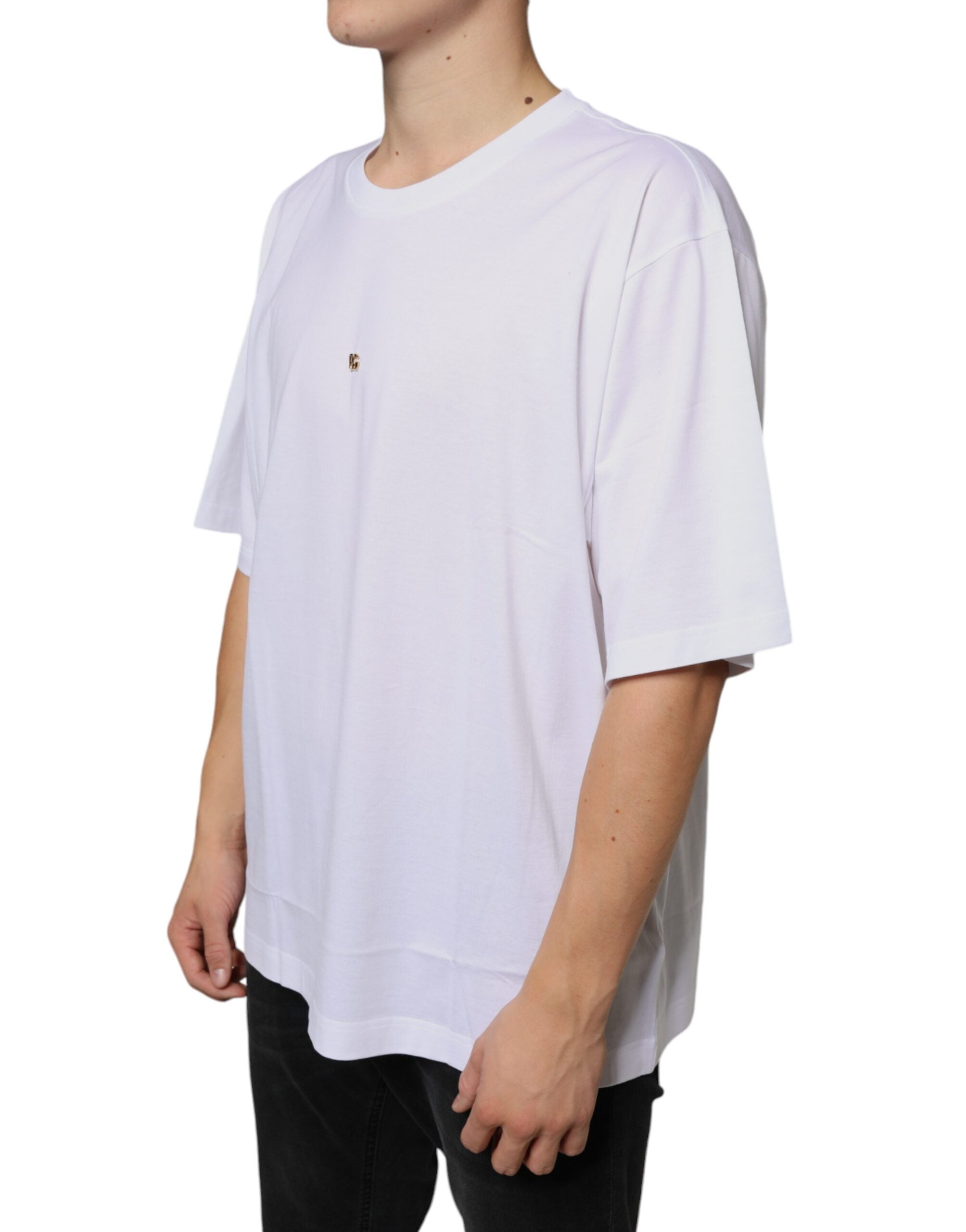 Dolce & Gabbana Vit Metall DG Logo Bomull Kortärmad T-shirt