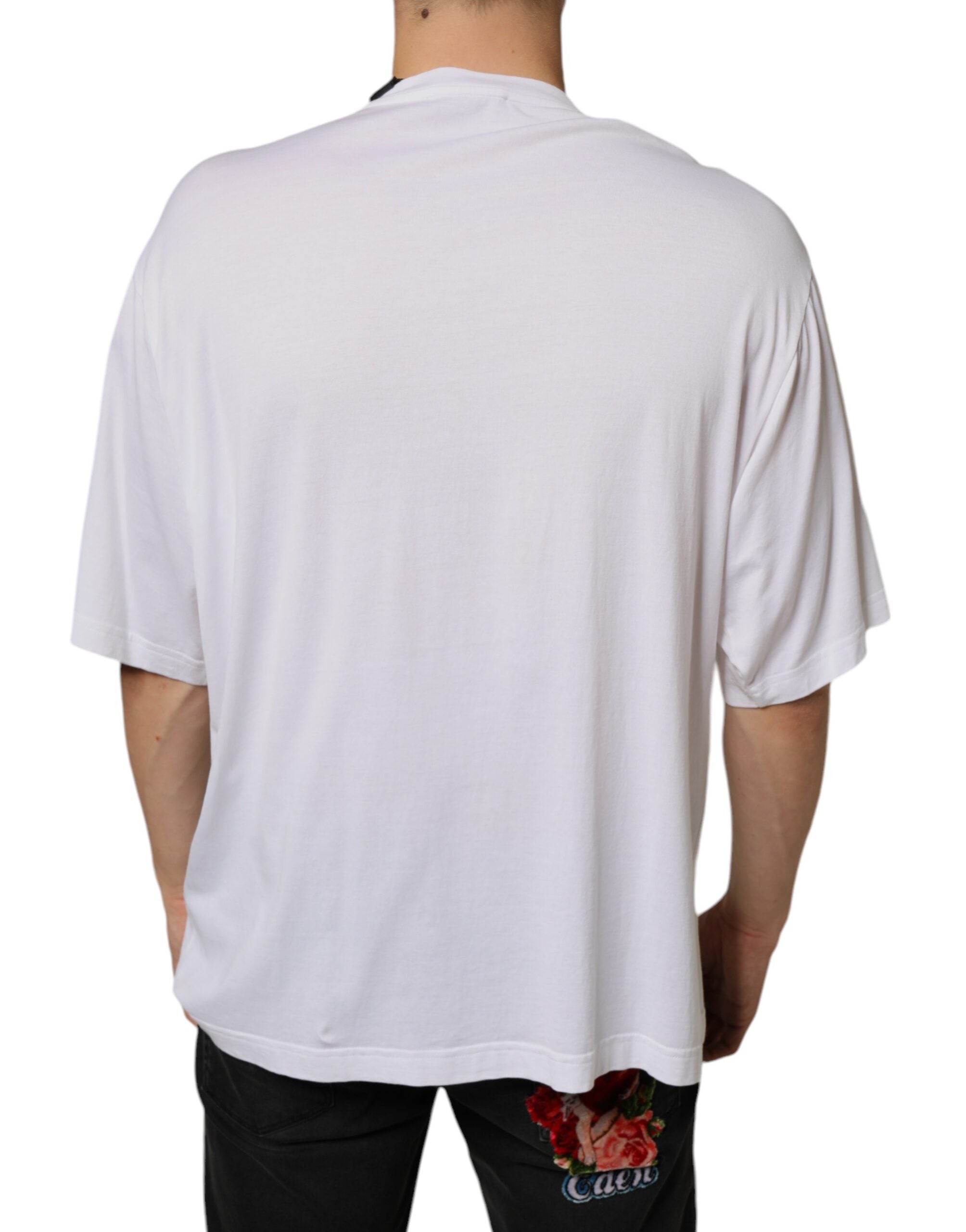Dolce & Gabbana Vit bomullshalsbands-t-shirt med utsmyckning