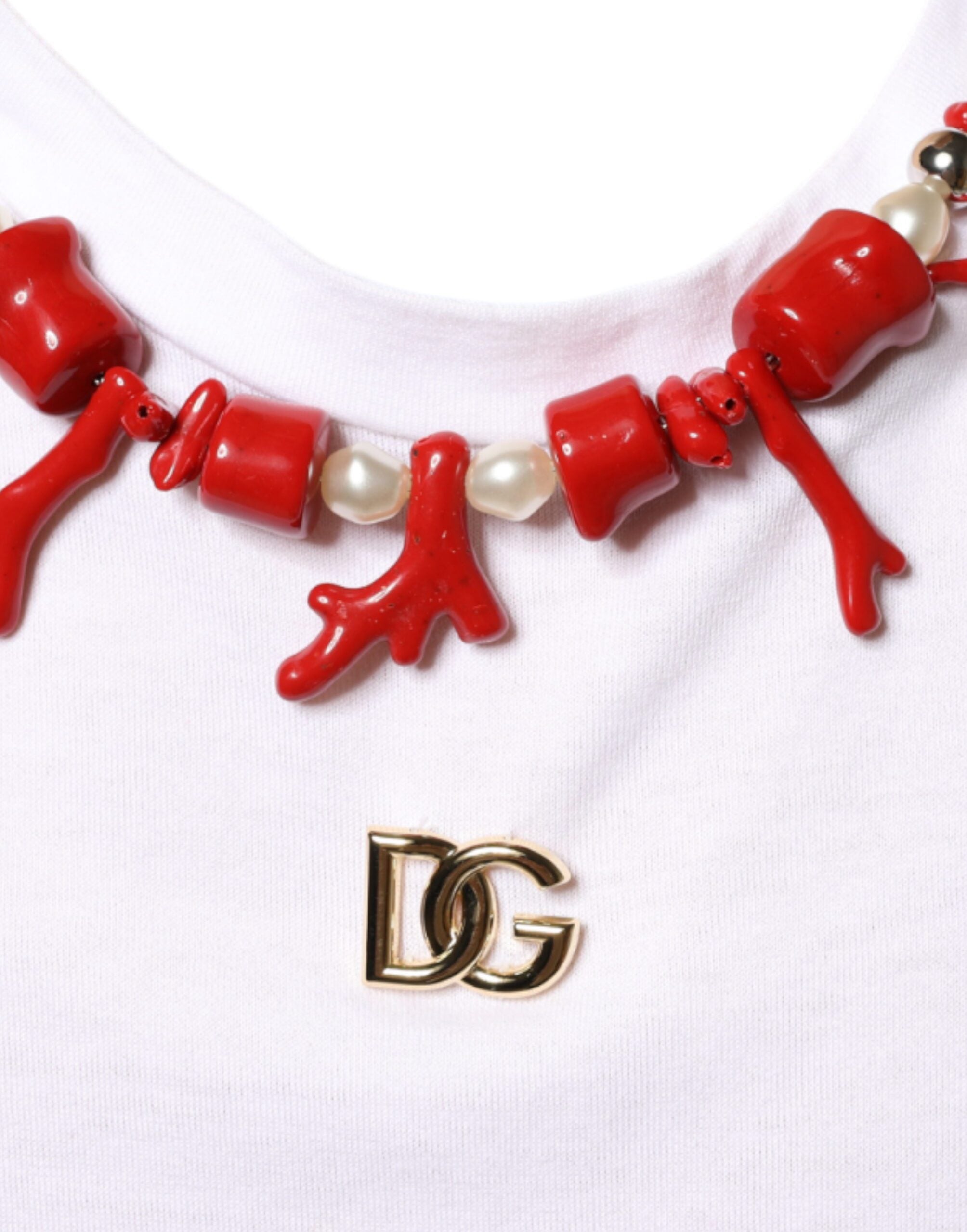 Dolce & Gabbana Vit bomullshalsbands-t-shirt med utsmyckning