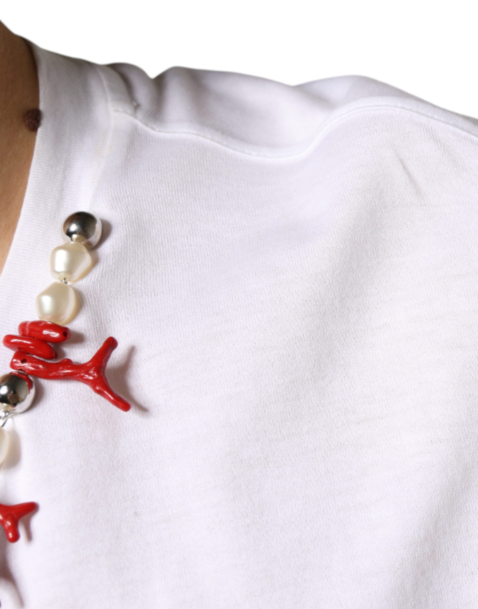 Dolce & Gabbana Vit bomullshalsbands-t-shirt med utsmyckning