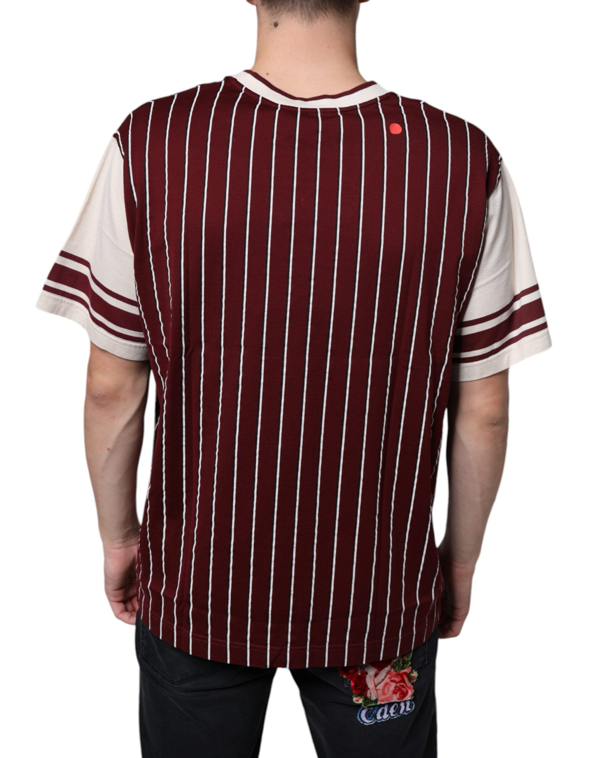 Dolce & Gabbana Rödbrun Randig Bomullslogotyp V-ringad T-shirt