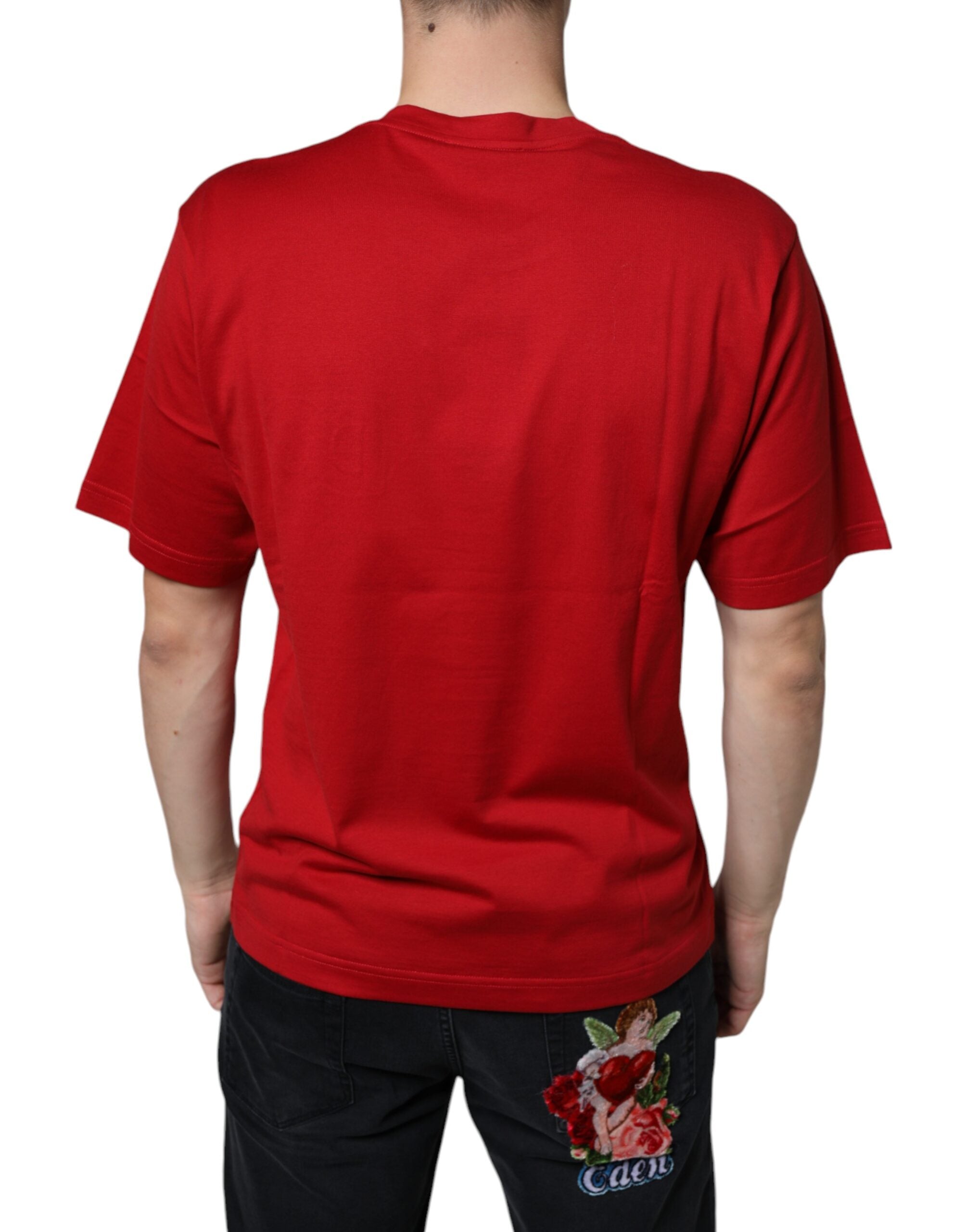 Dolce & Gabbana Röd Bomulls-T-shirt med DG-logotyp och Rund Halsringning