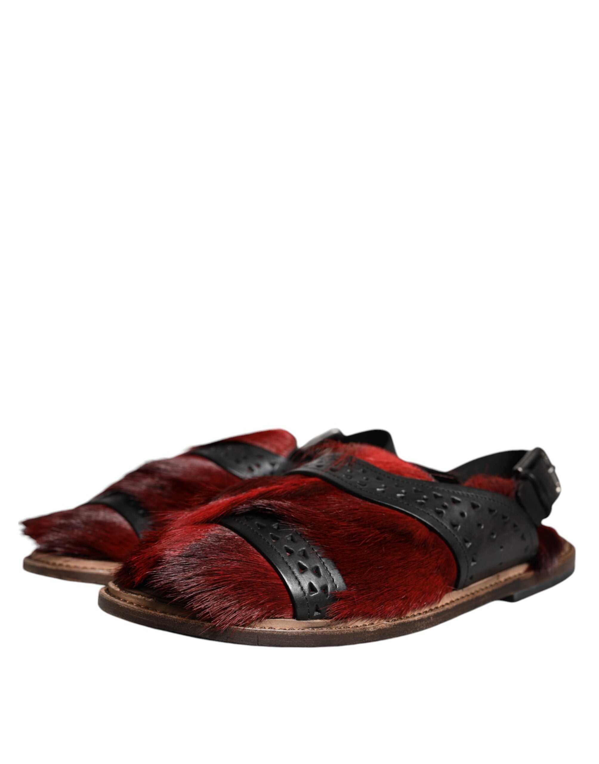 Dolce & Gabbana Svarta Röda Gazelle Hår Lädersandaler Skor