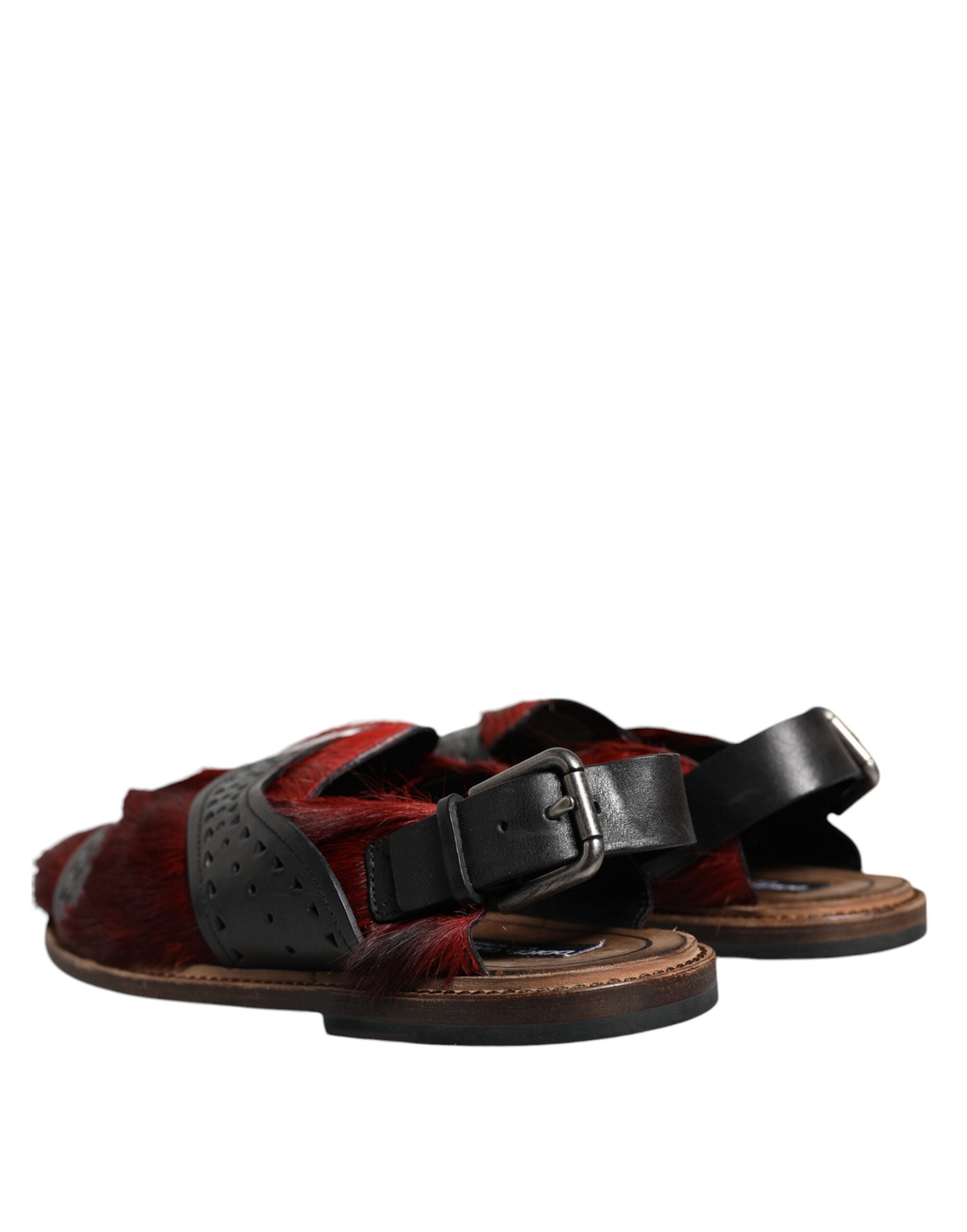 Dolce & Gabbana Svarta Röda Gazelle Hår Lädersandaler Skor