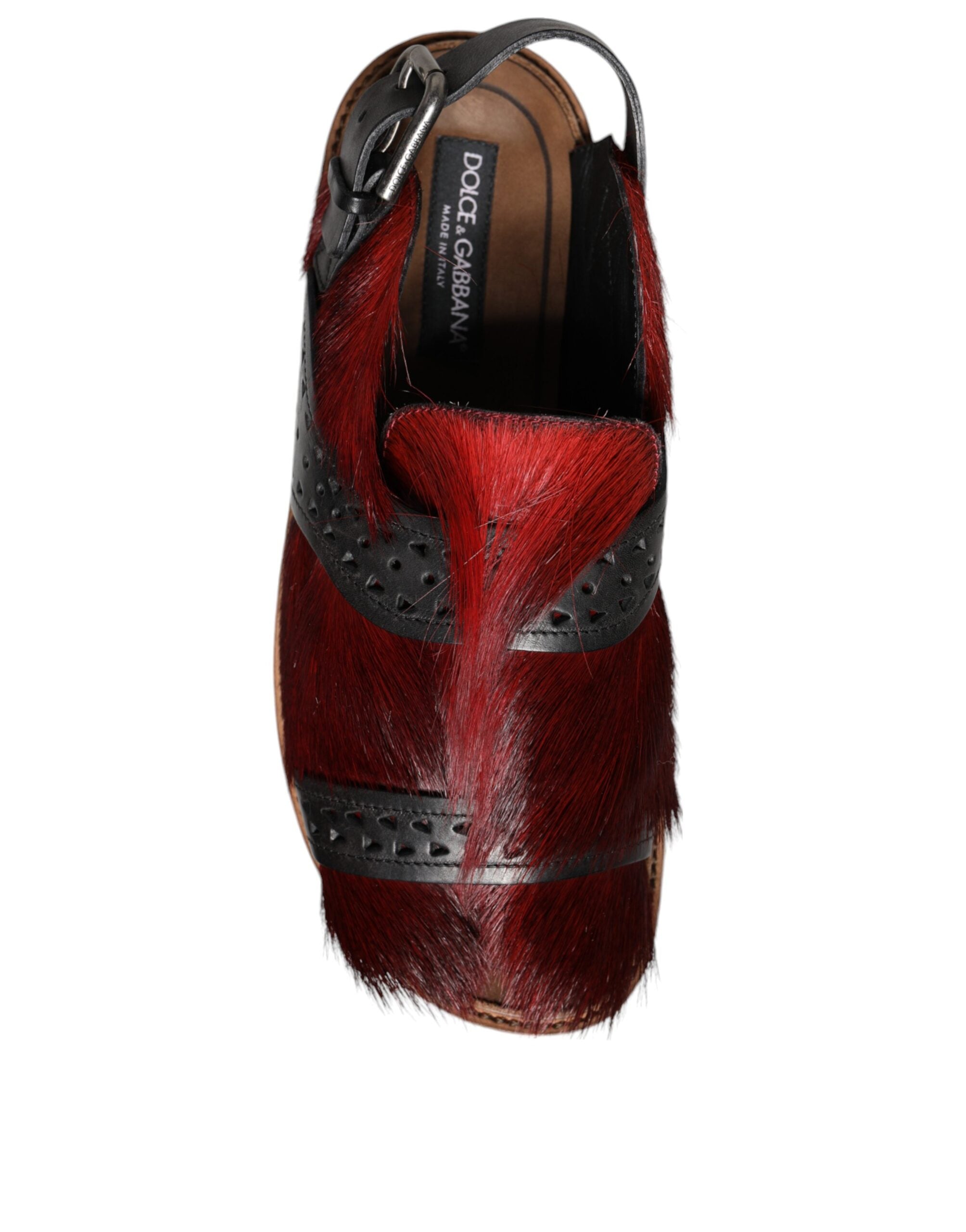 Dolce & Gabbana Svarta Röda Gazelle Hår Lädersandaler Skor