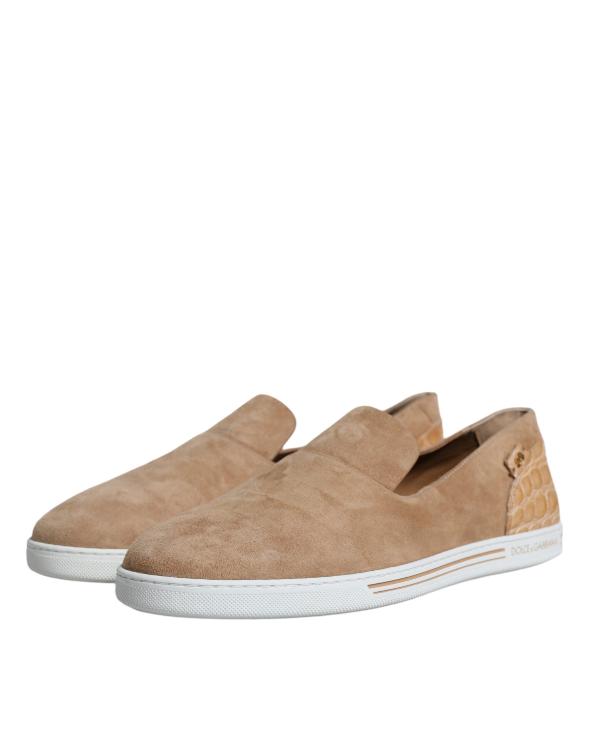 Dolce & Gabbana Beige Mocka Caiman Loafers Tofflor Skor
