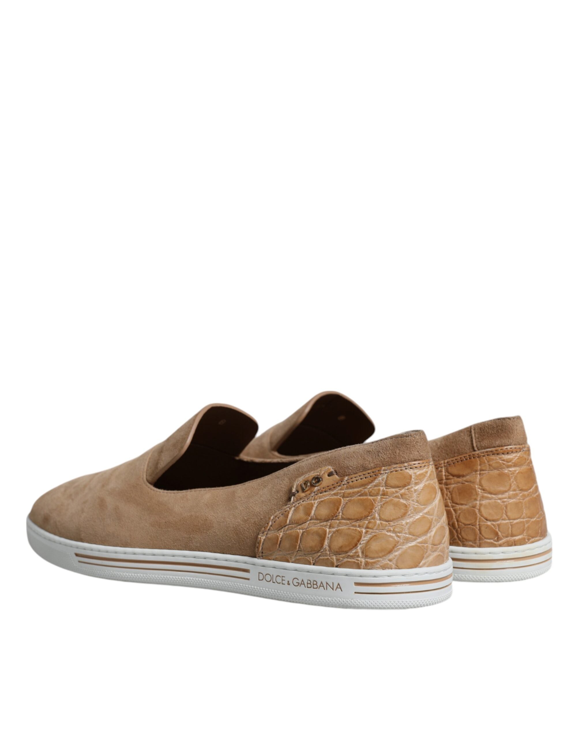 Dolce & Gabbana Beige Mocka Caiman Loafers Tofflor Skor