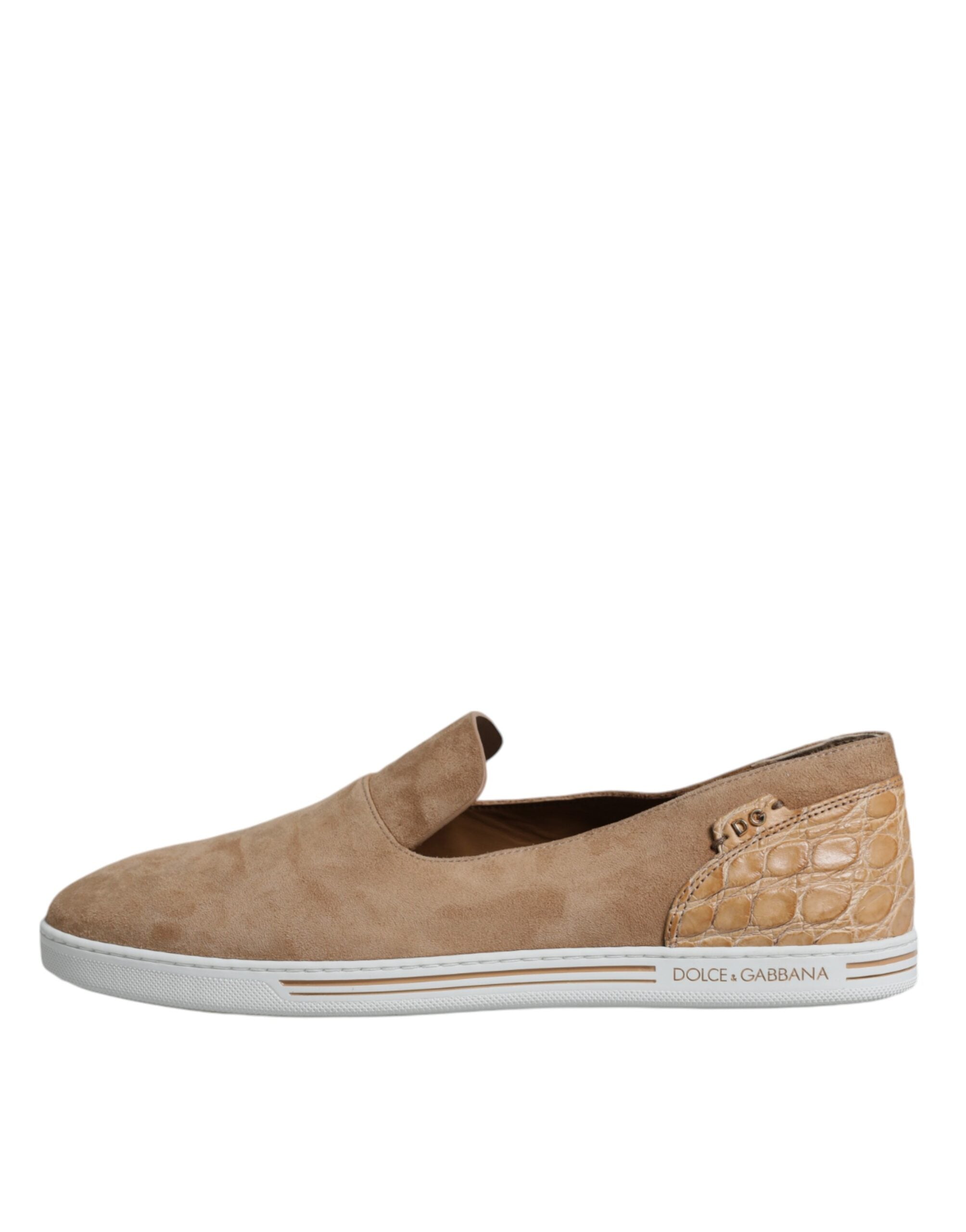 Dolce & Gabbana Beige Mocka Caiman Loafers Tofflor Skor