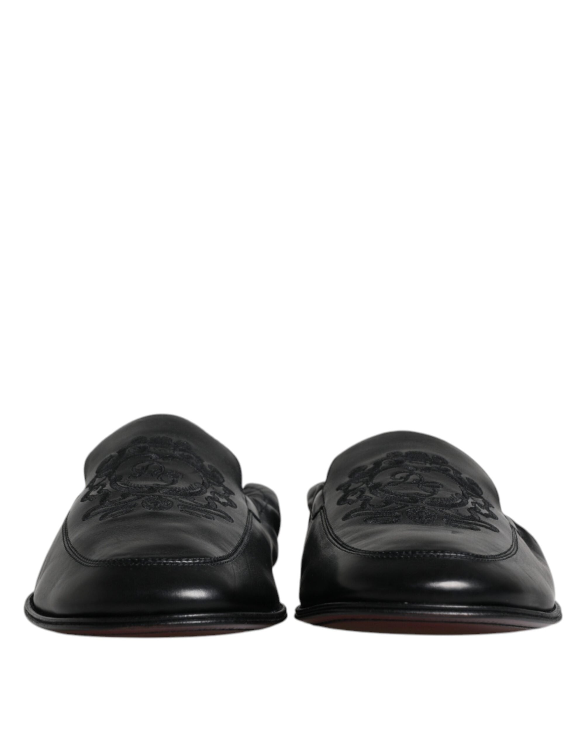 Dolce & Gabbana Svarta Logotyp Broderad Läderloafers Herr Finskor