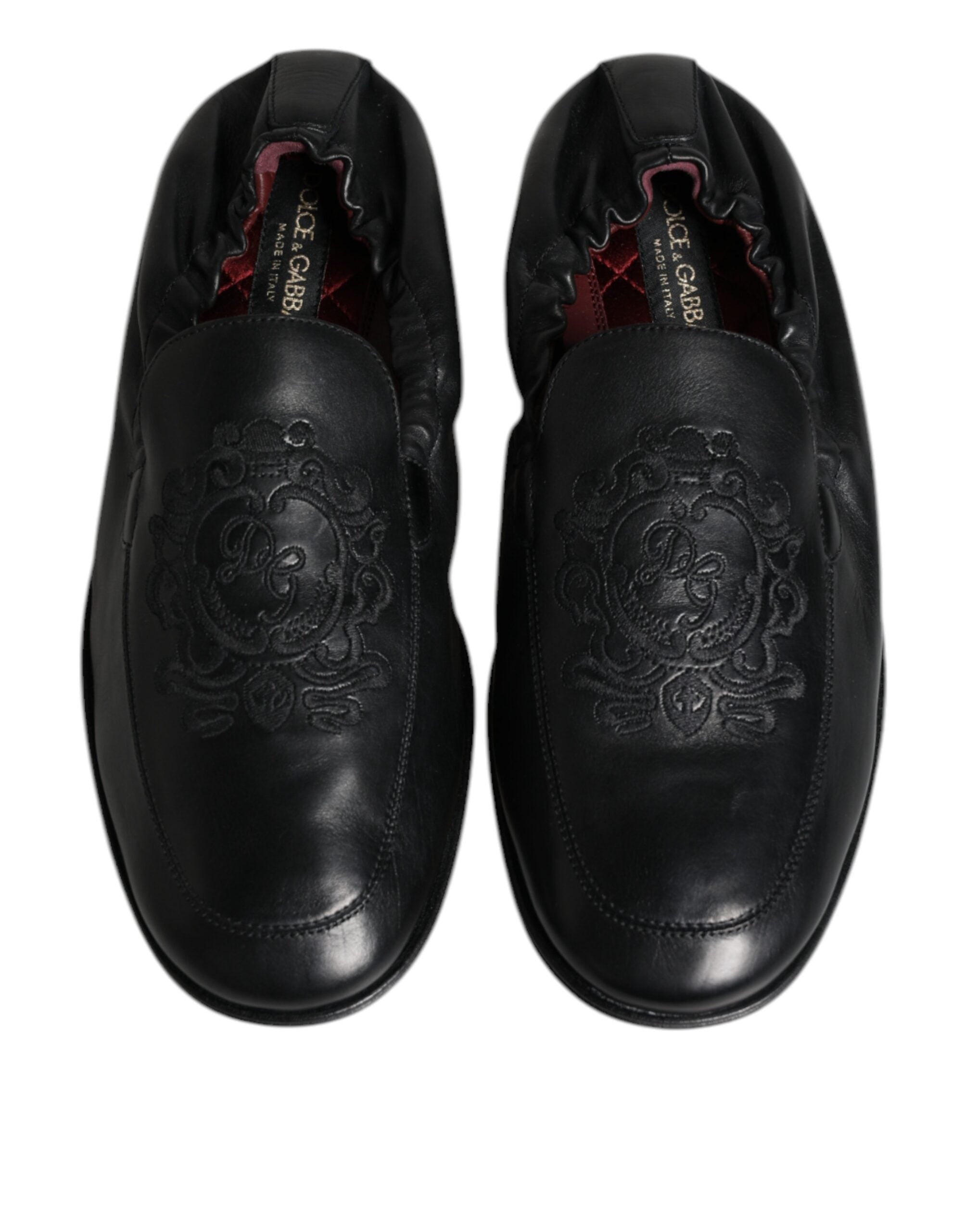 Dolce & Gabbana Svarta Logotyp Broderad Läderloafers Herr Finskor