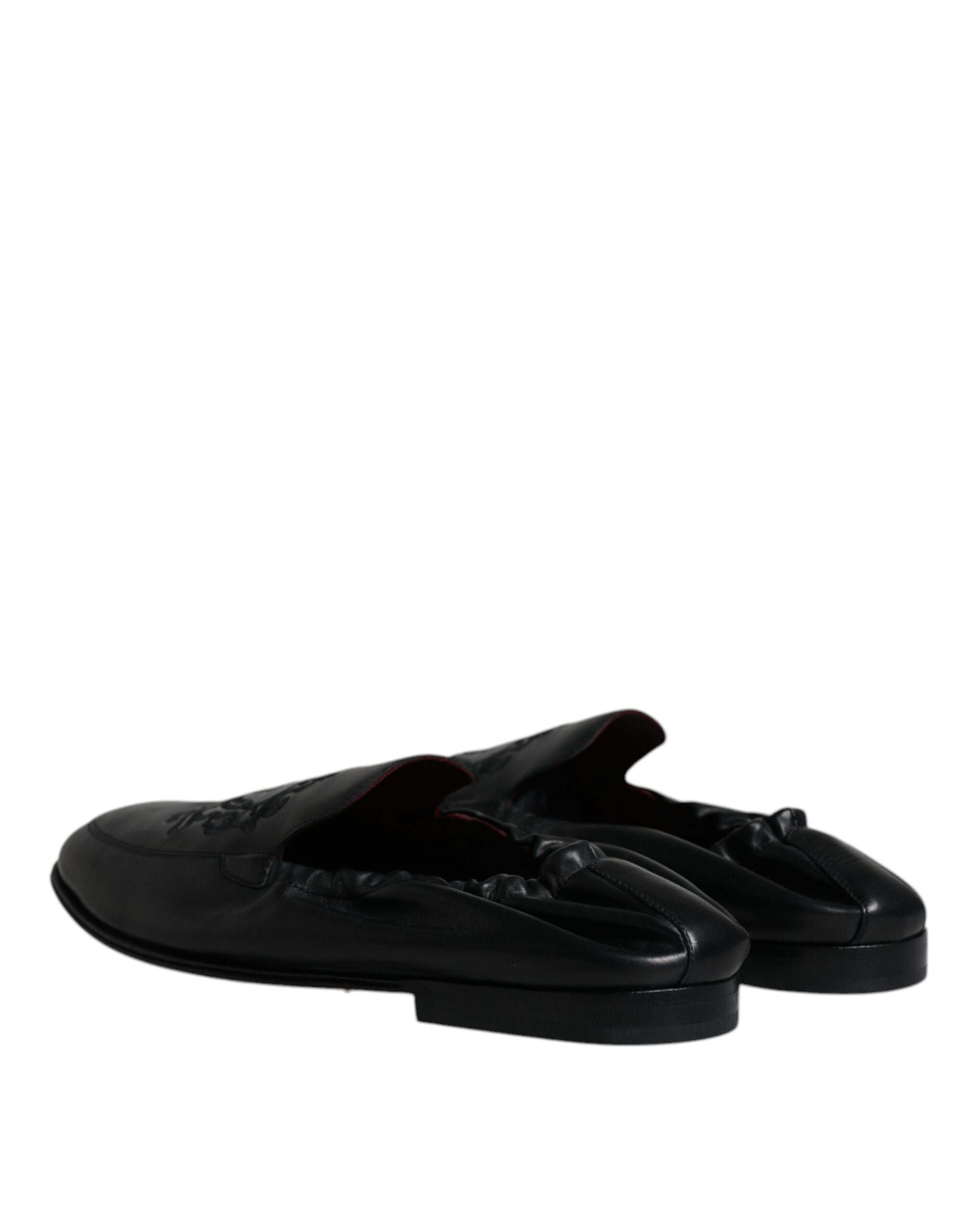 Dolce & Gabbana Svarta Logotyp Broderad Läderloafers Herr Finskor
