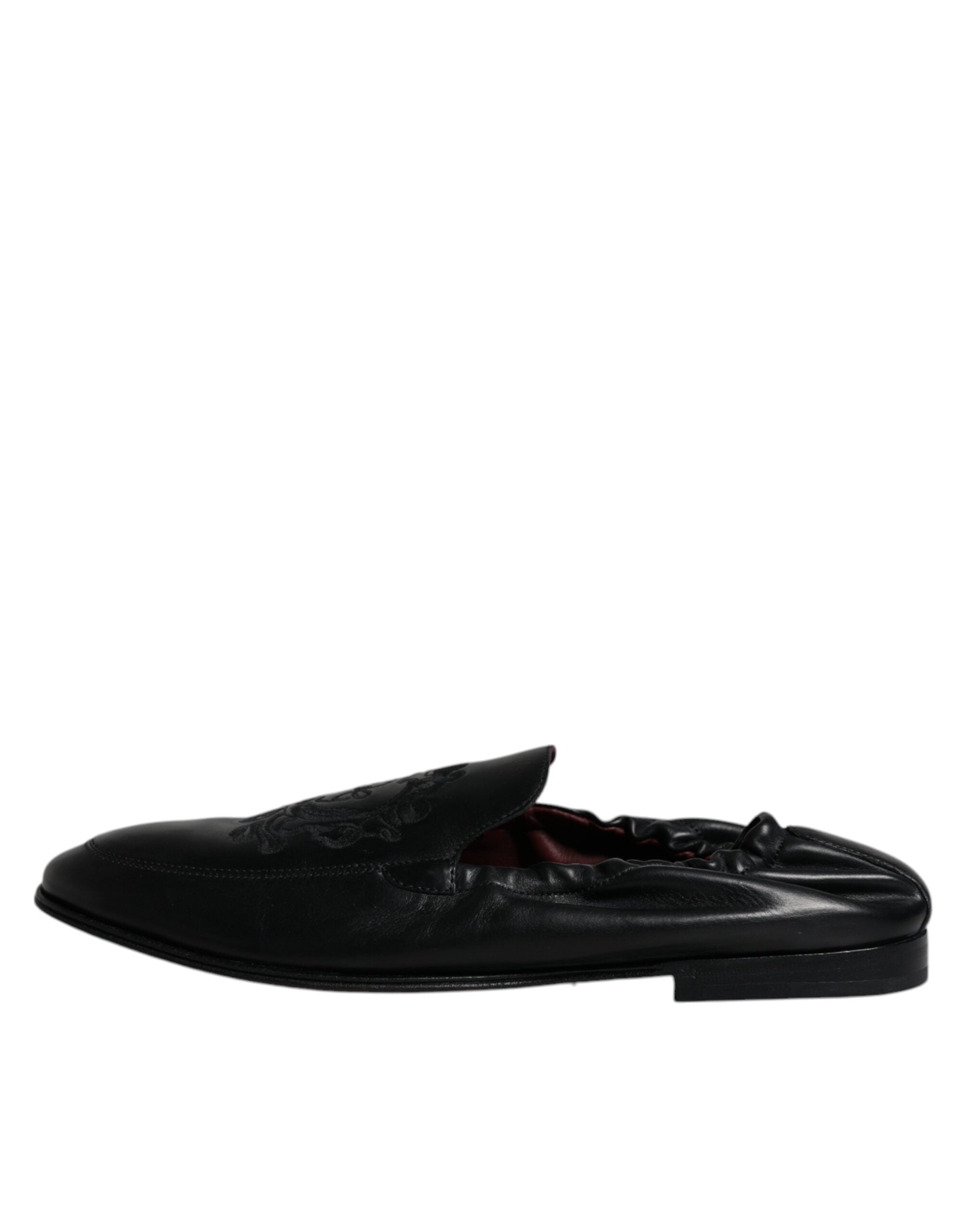 Dolce & Gabbana Svarta Logotyp Broderad Läderloafers Herr Finskor