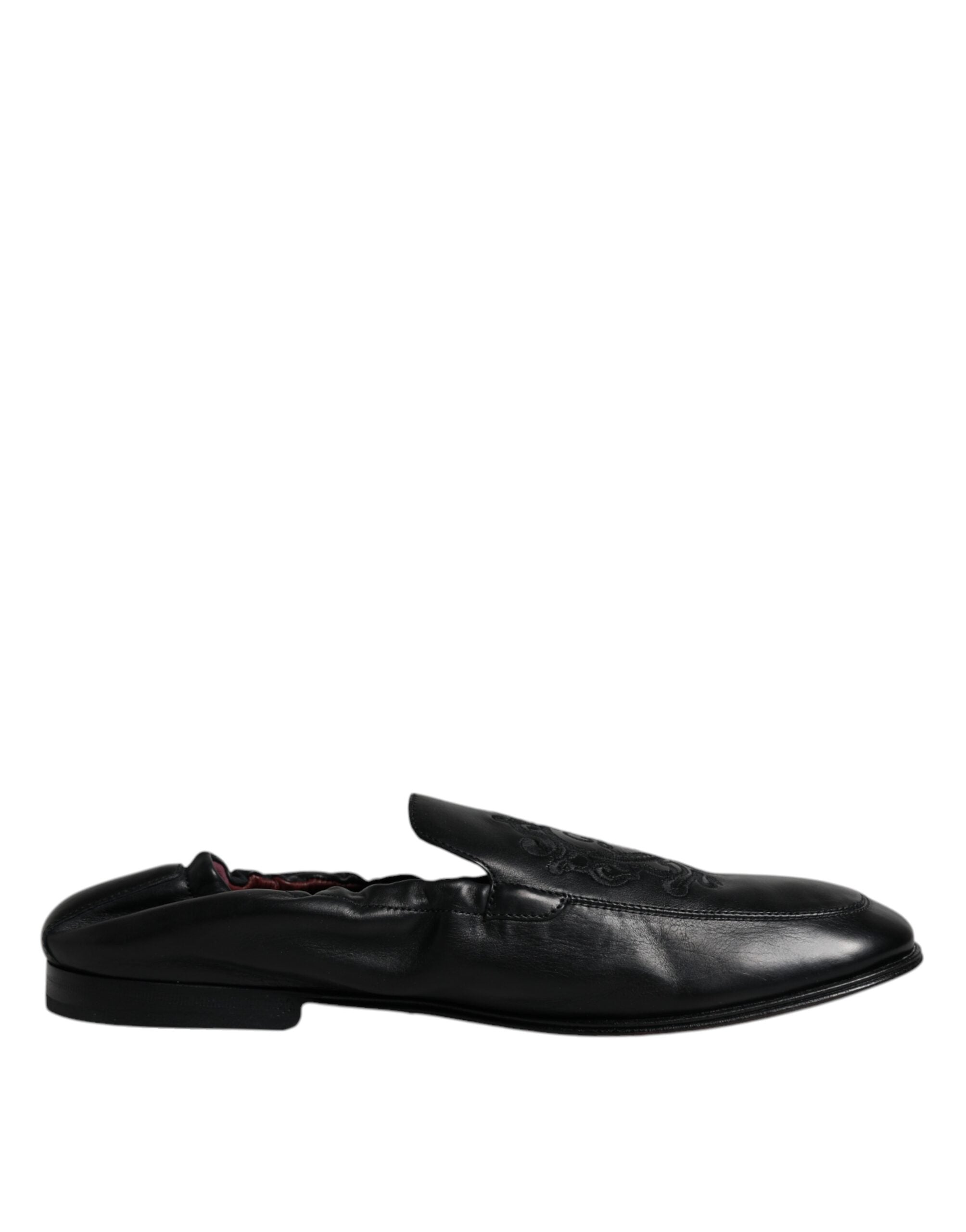 Dolce & Gabbana Svarta Logotyp Broderad Läderloafers Herr Finskor