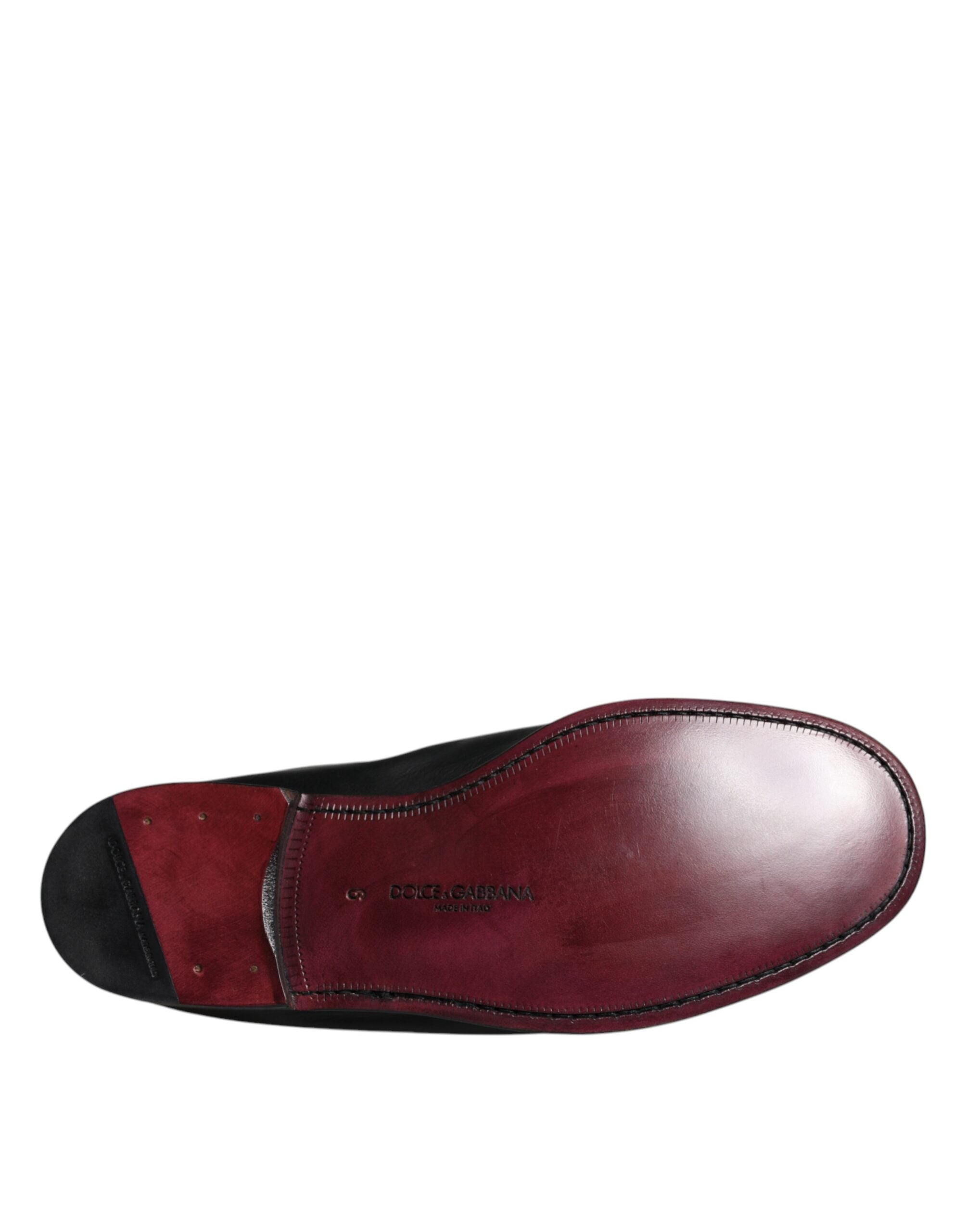 Dolce & Gabbana Svarta Logotyp Broderad Läderloafers Herr Finskor