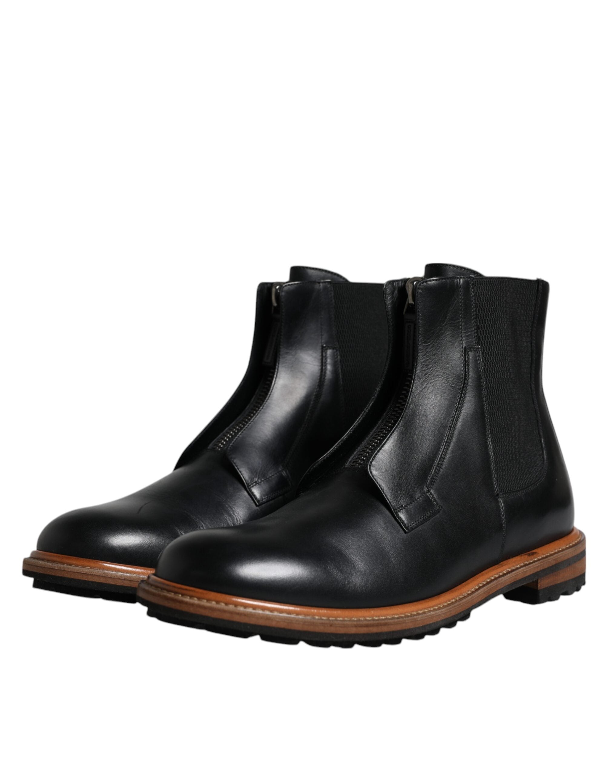 Dolce & Gabbana Svarta Läder Chelsea Mid Calf Herrstövlar Skor