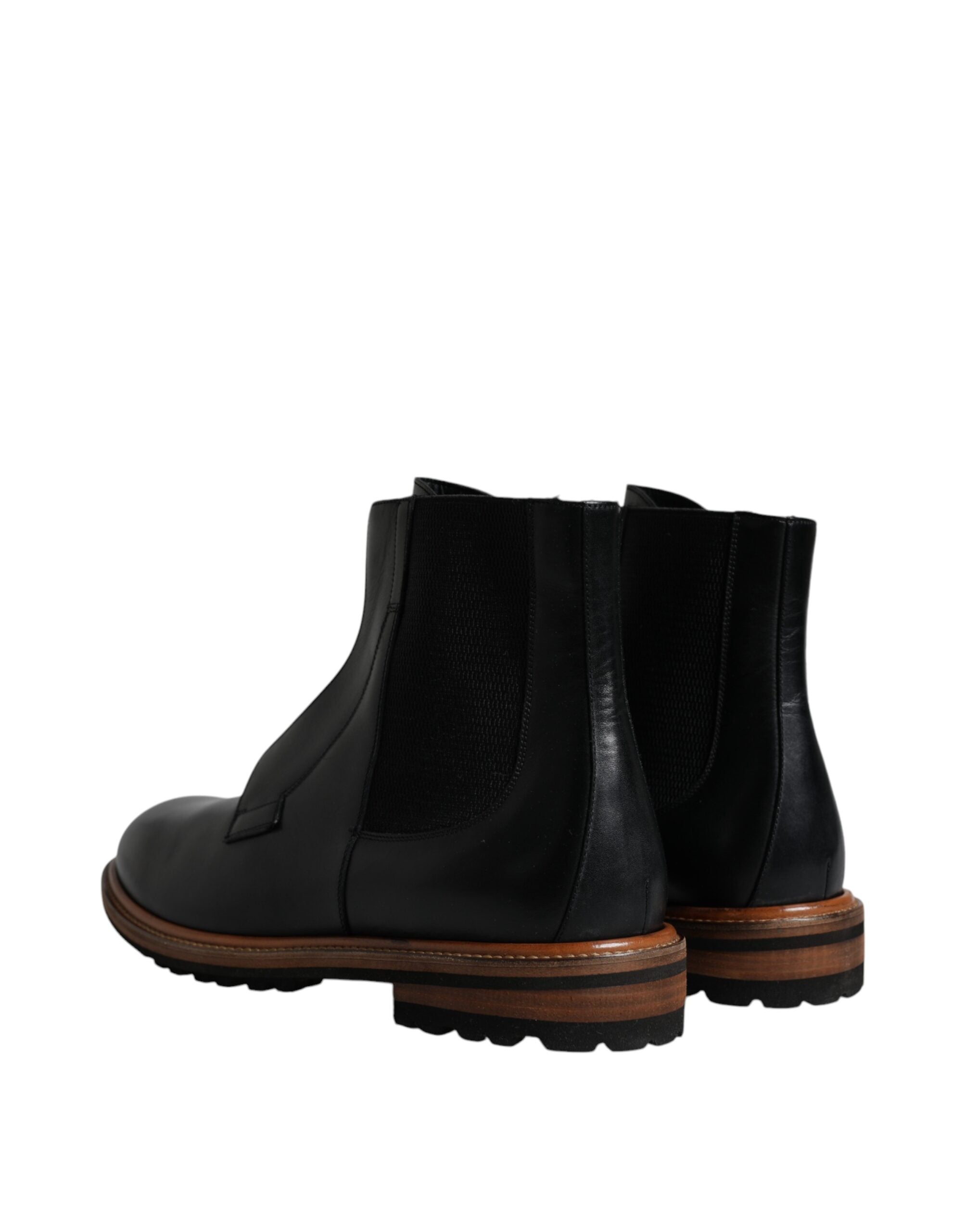 Dolce & Gabbana Svarta Läder Chelsea Mid Calf Herrstövlar Skor