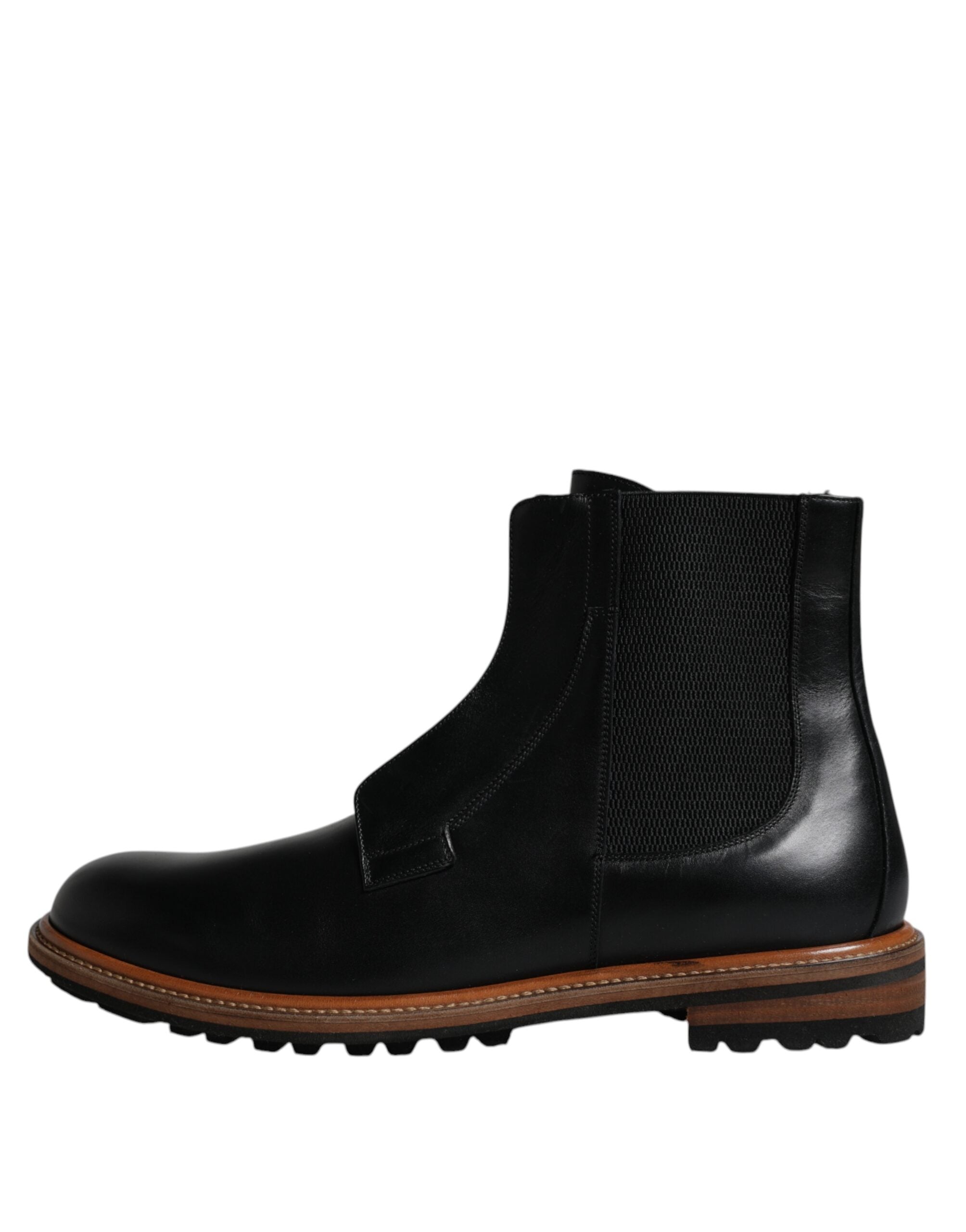 Dolce & Gabbana Svarta Läder Chelsea Mid Calf Herrstövlar Skor