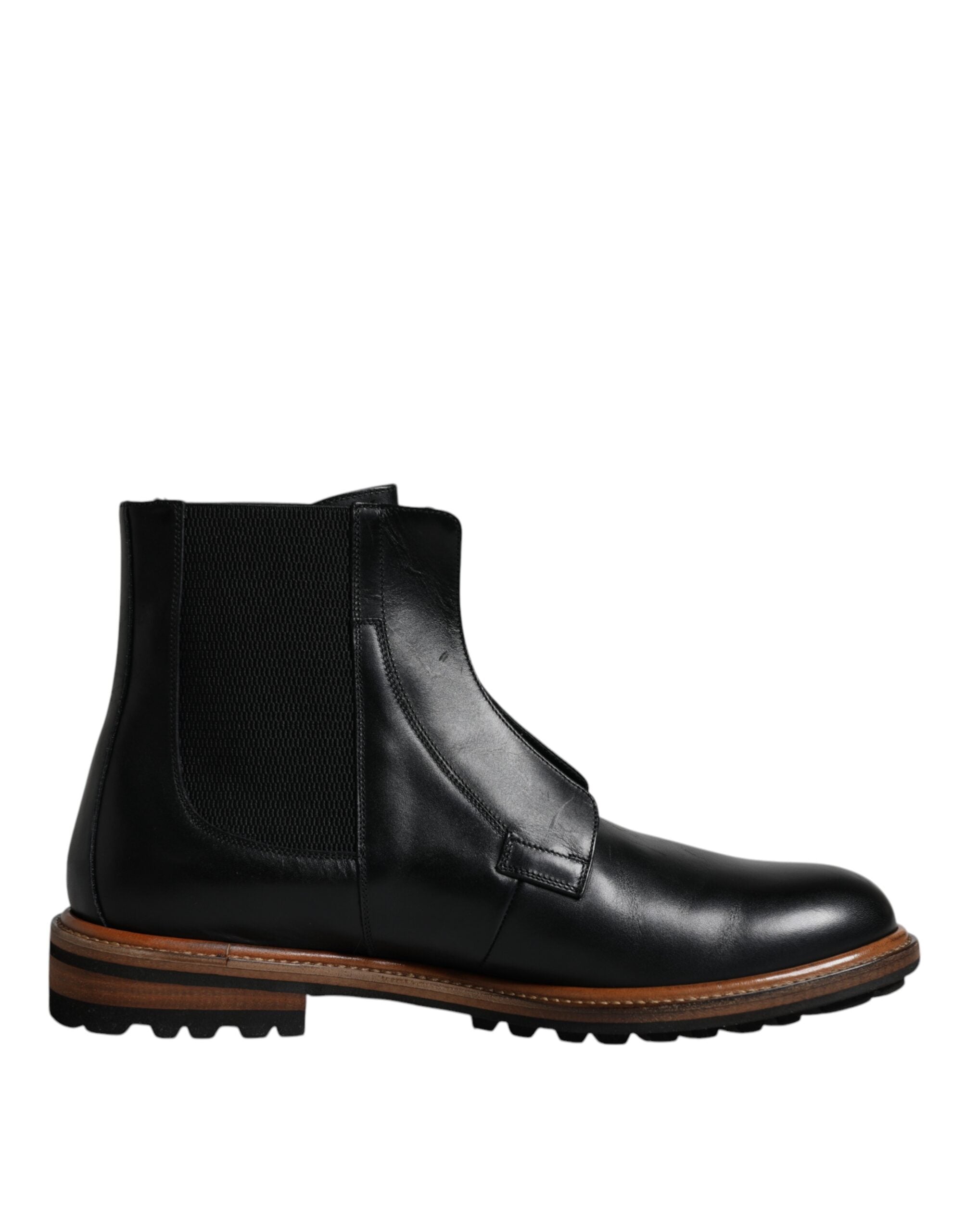 Dolce & Gabbana Svarta Läder Chelsea Mid Calf Herrstövlar Skor