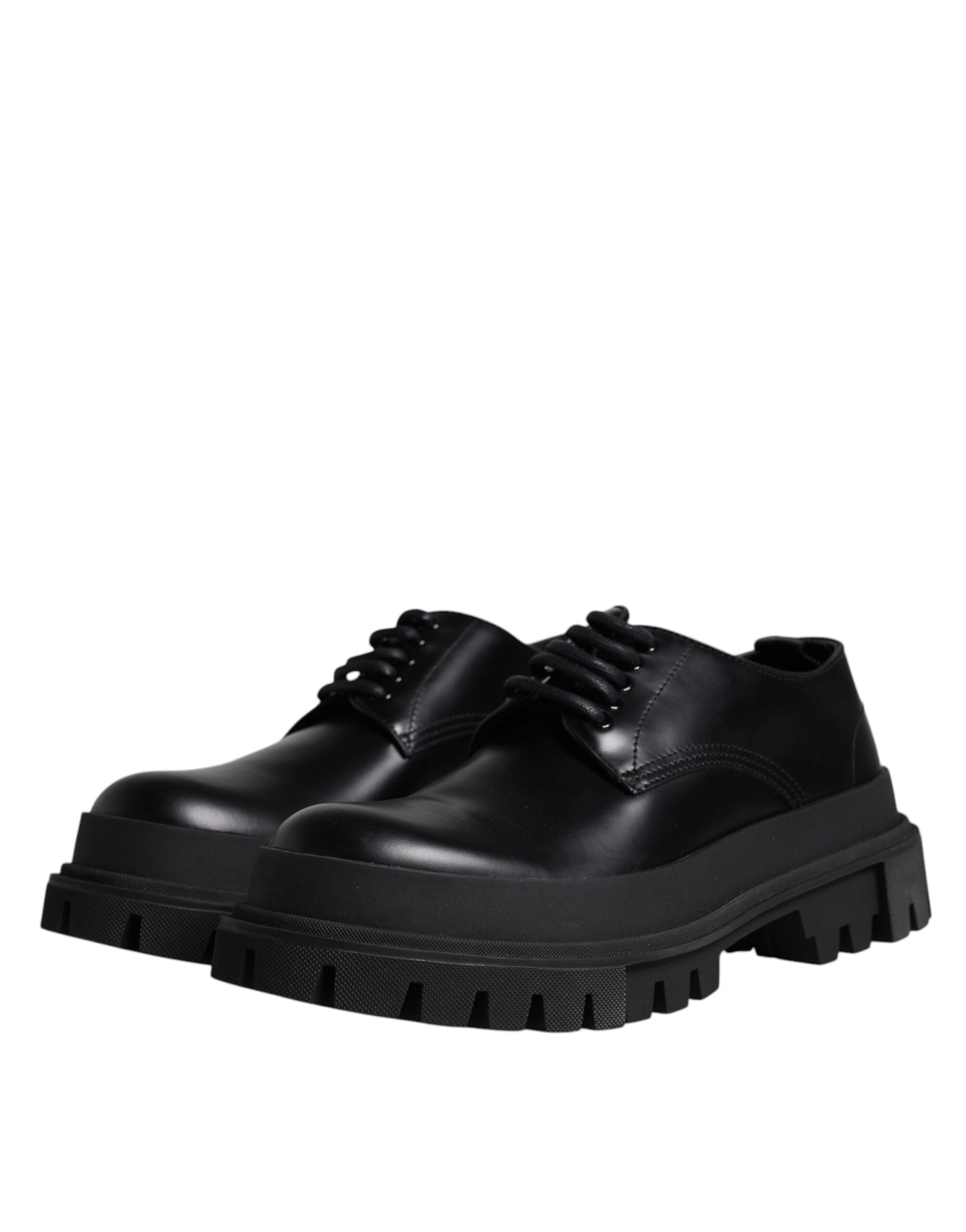 Dolce & Gabbana Svarta Läderskor med Snörning och Vandring