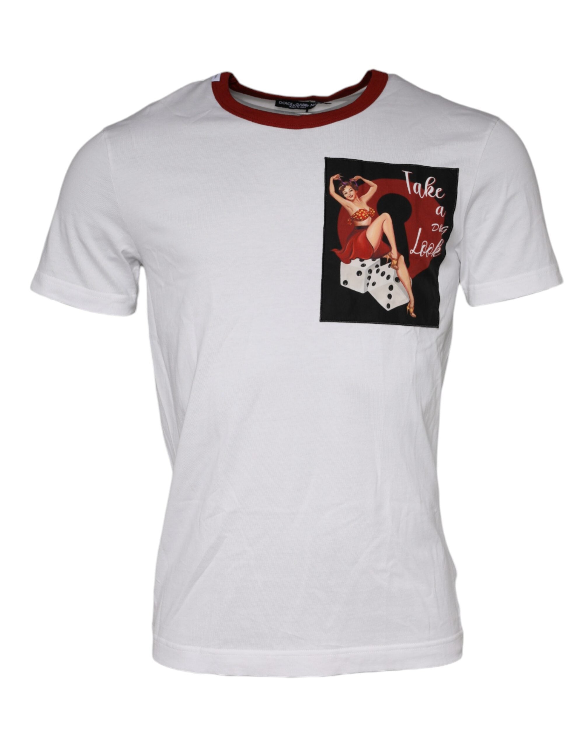 Dolce & Gabbana Vit T-shirt med rund hals och grafiskt tryck i bomull
