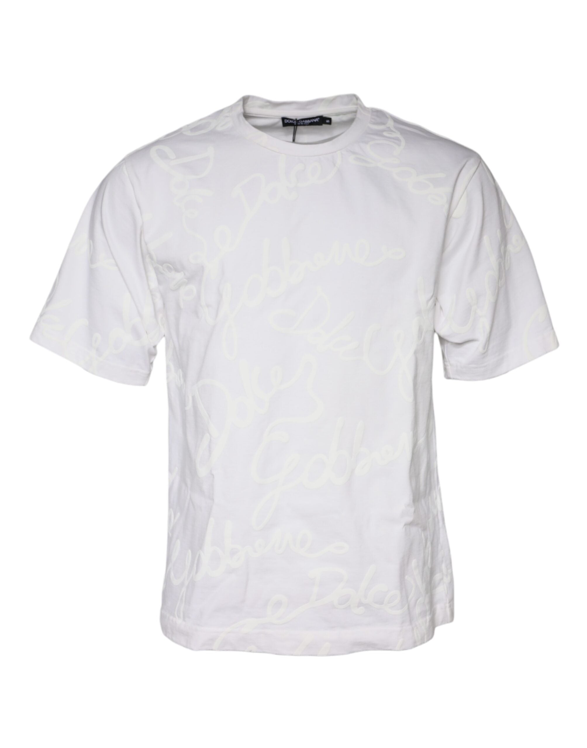 Dolce & Gabbana Vit Logotyptryckt Bomulls-T-shirt med Rund Hals