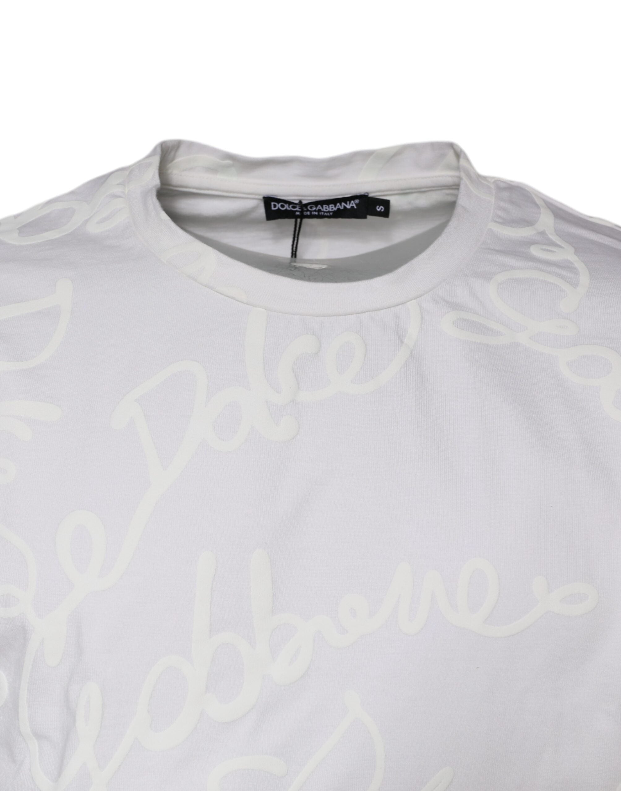 Dolce & Gabbana Vit Logotyptryckt Bomulls-T-shirt med Rund Hals