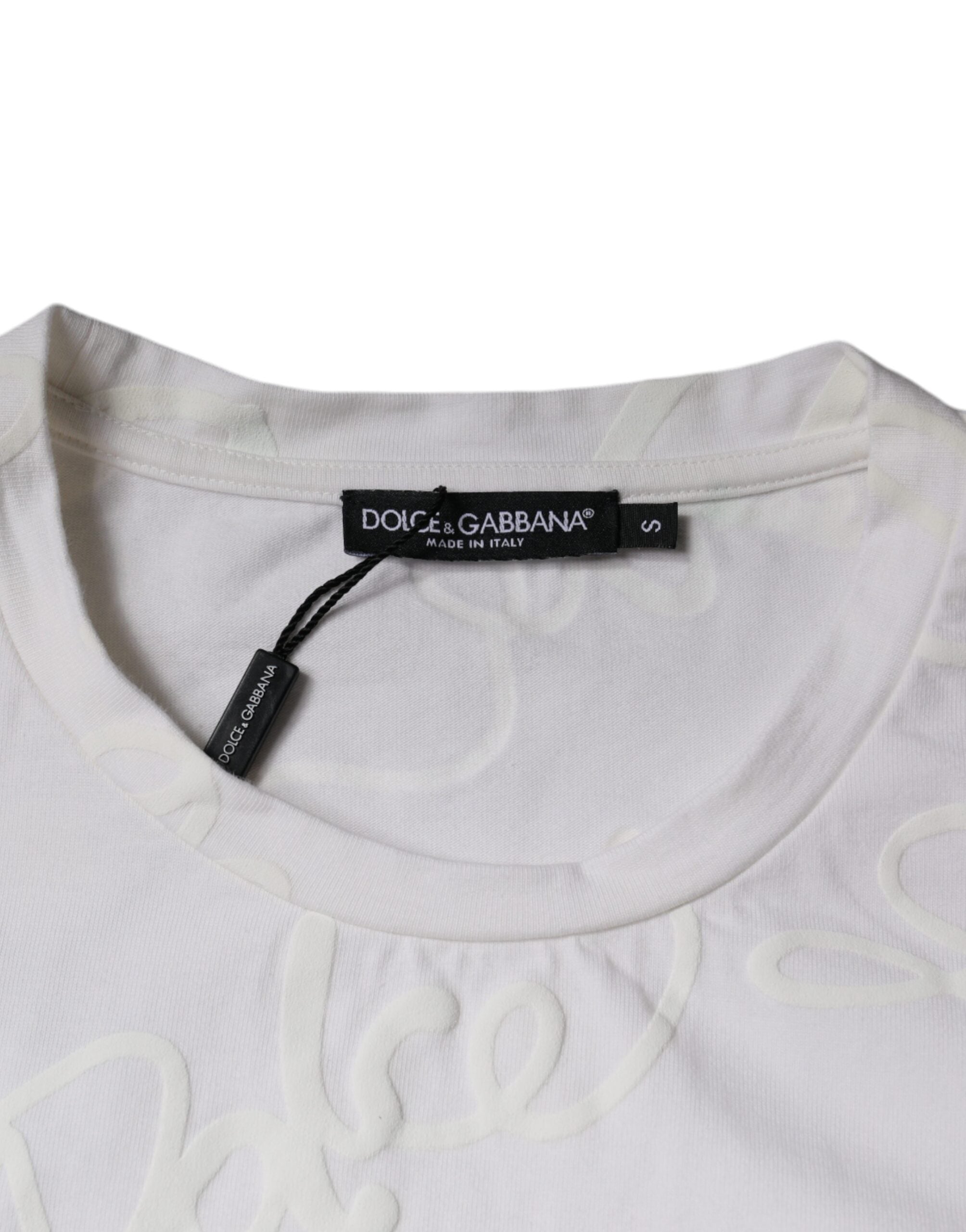 Dolce & Gabbana Vit Logotyptryckt Bomulls-T-shirt med Rund Hals
