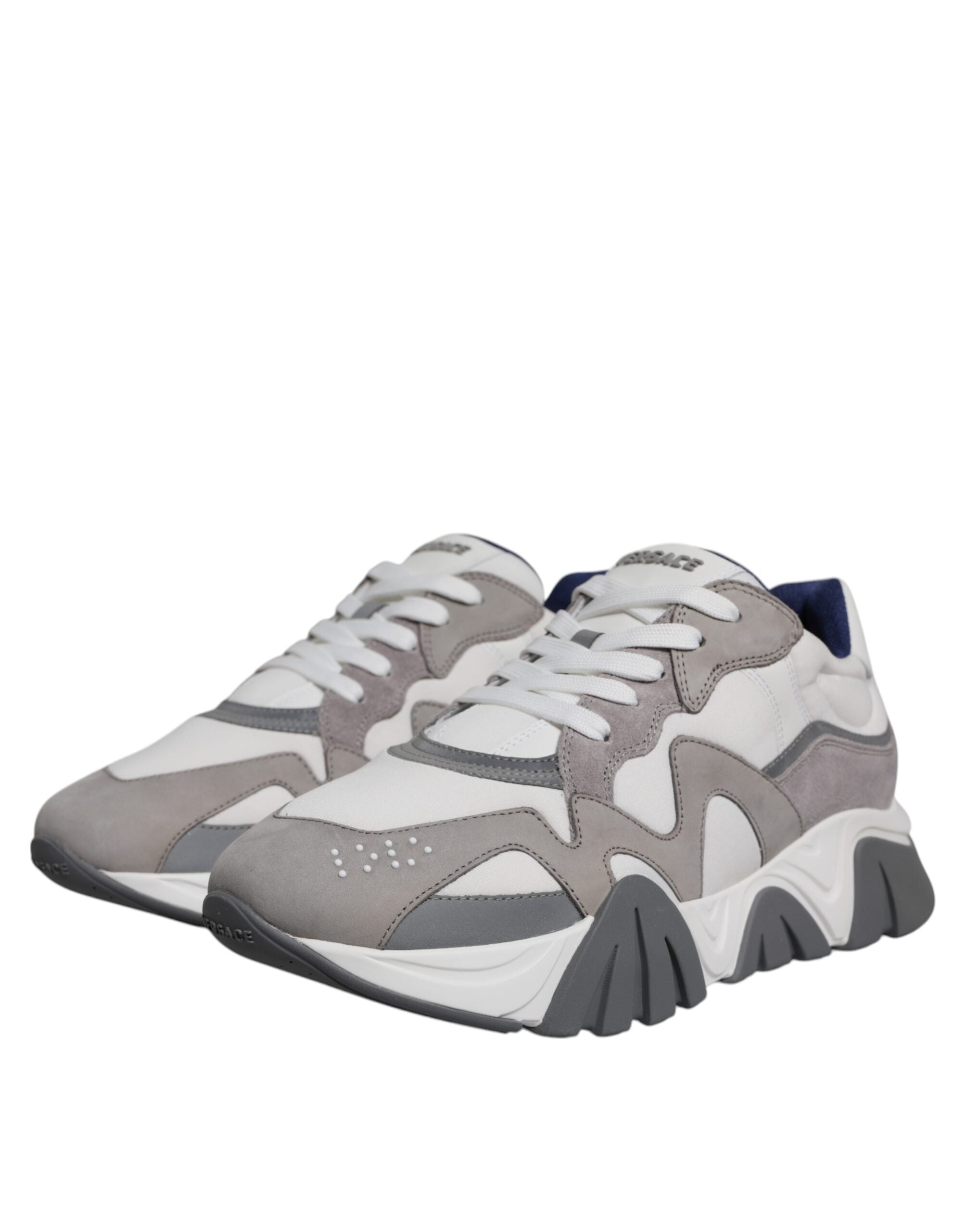 Versace Grå Läder Neopren Chunky Låga Squalo Sneakers Skor