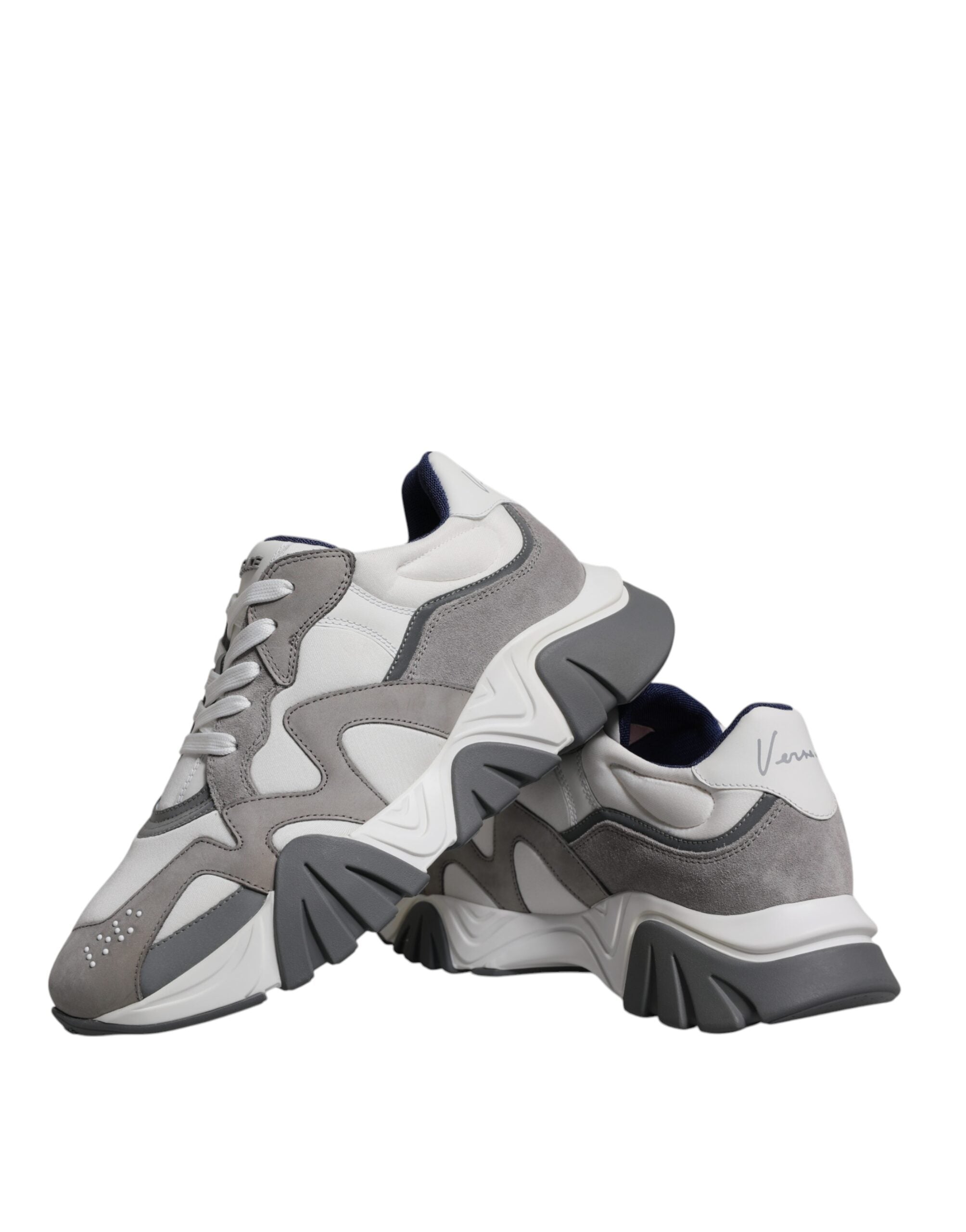 Versace Grå Läder Neopren Chunky Låga Squalo Sneakers Skor