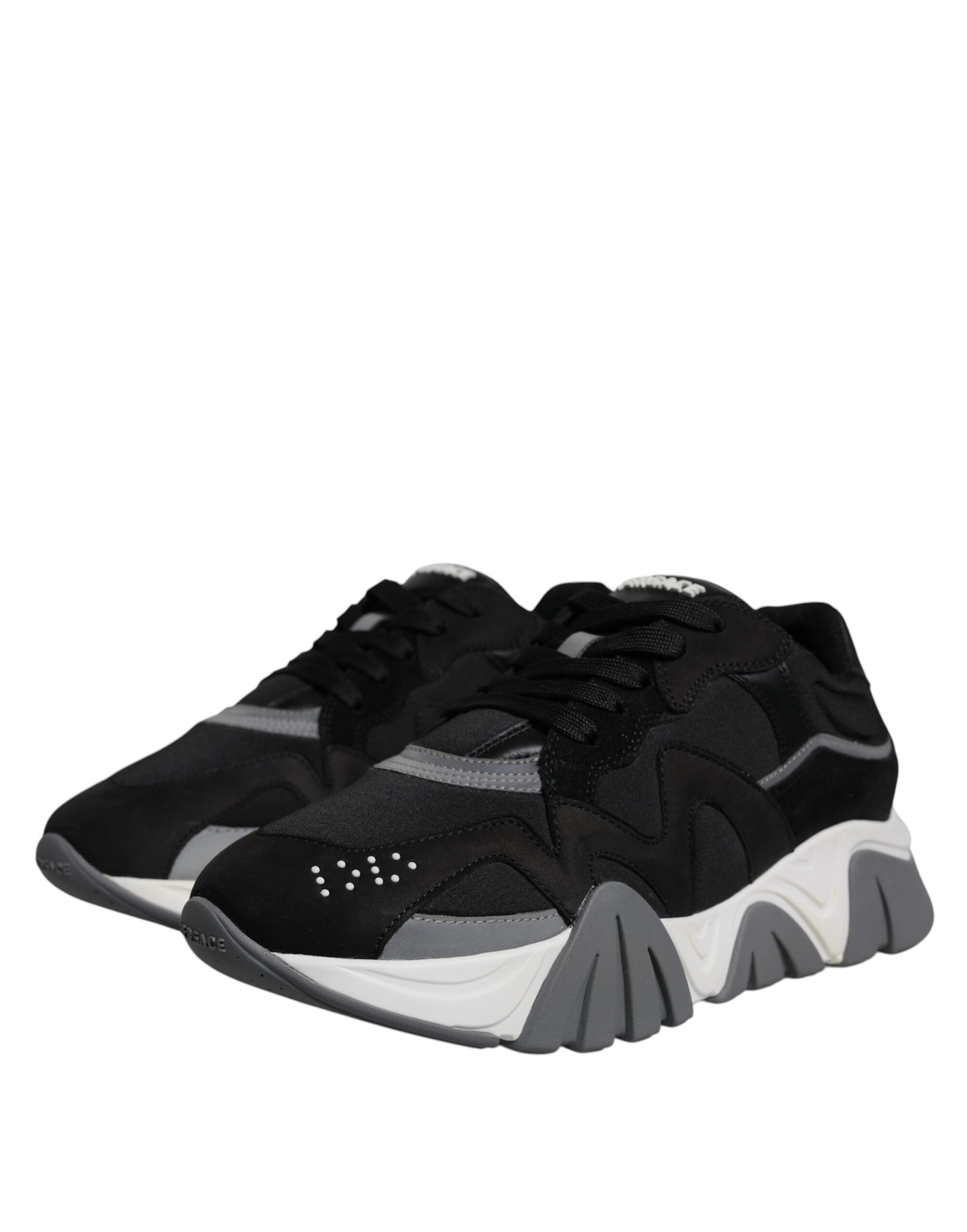 Versace svarta läder neopren chunky låga sneakers Squalo skor